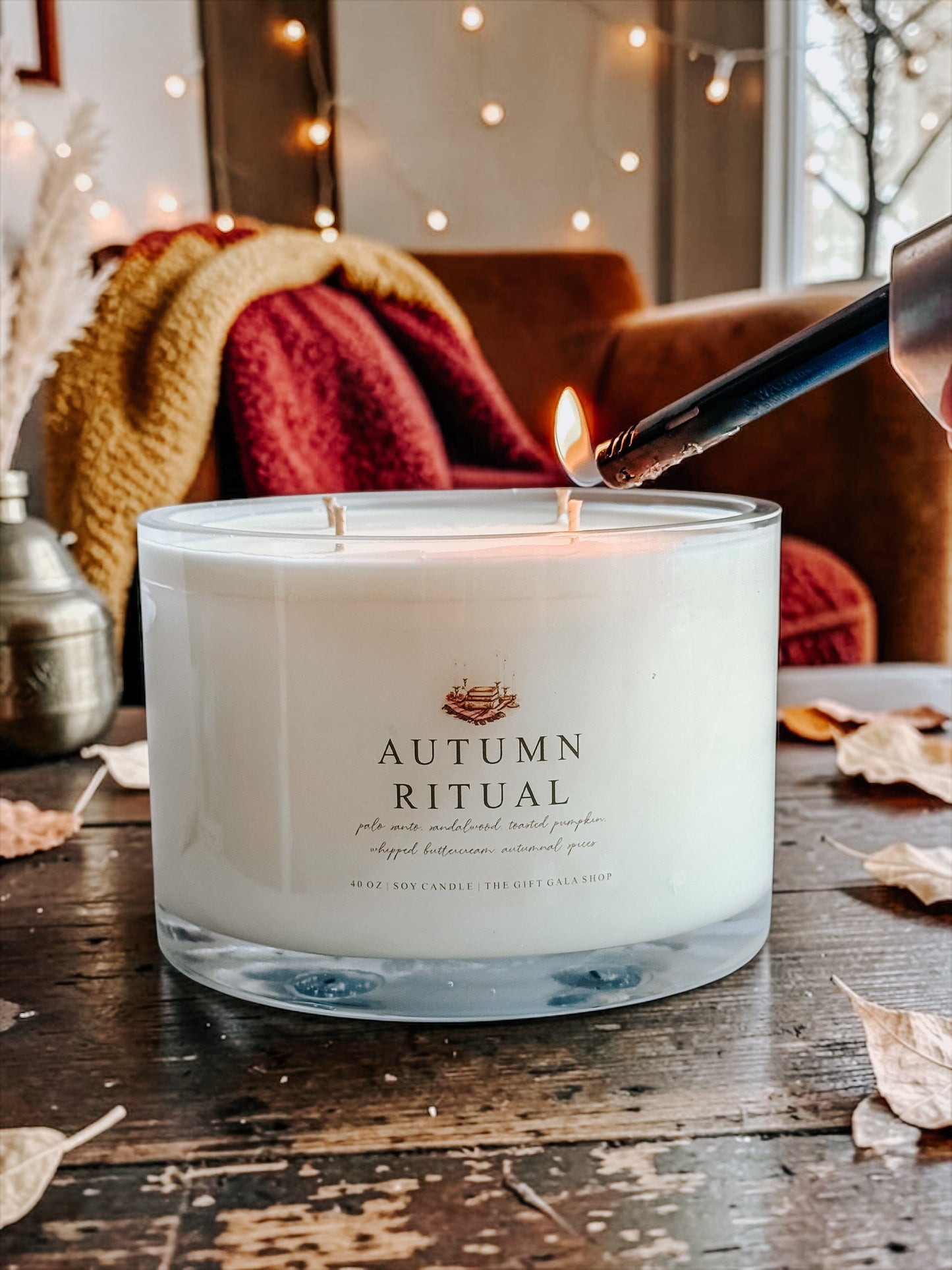 40 oz Fall Soy Candle | Extra Large Autumn Candle | 4 Wick Handmade Nontoxic Scented Candle | Cozy Fall Decor | October Traditions Collection The Gift Gala Shop Candle Co.