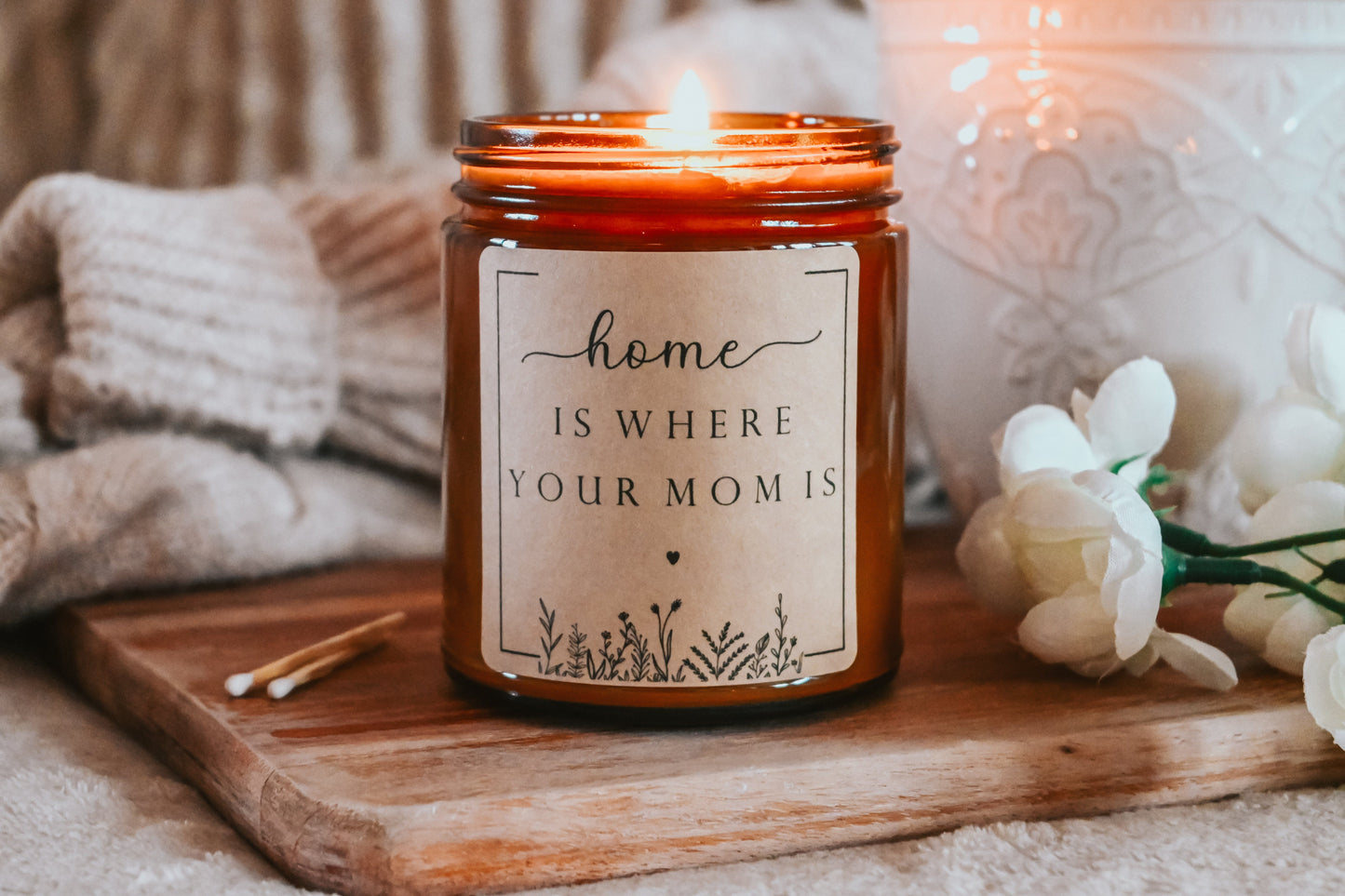 Amber Jar Home is Where Your Mom Is Scented Soy Candle | Non-Toxic, Handmade Candle | Useful Gift for New Moms, Mothers Day, & Birthday | Mood Enhancing Candle The Gift Gala Shop Candle Co.
