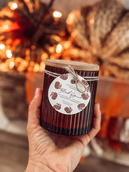 Amber Ribbed Jar Soy Candle | Black Opium - Cardamom & Cream | Cozy Autumn & Halloween Home Decor Candle | Non-Toxic Soy Wax The Gift Gala Shop Candle Co.