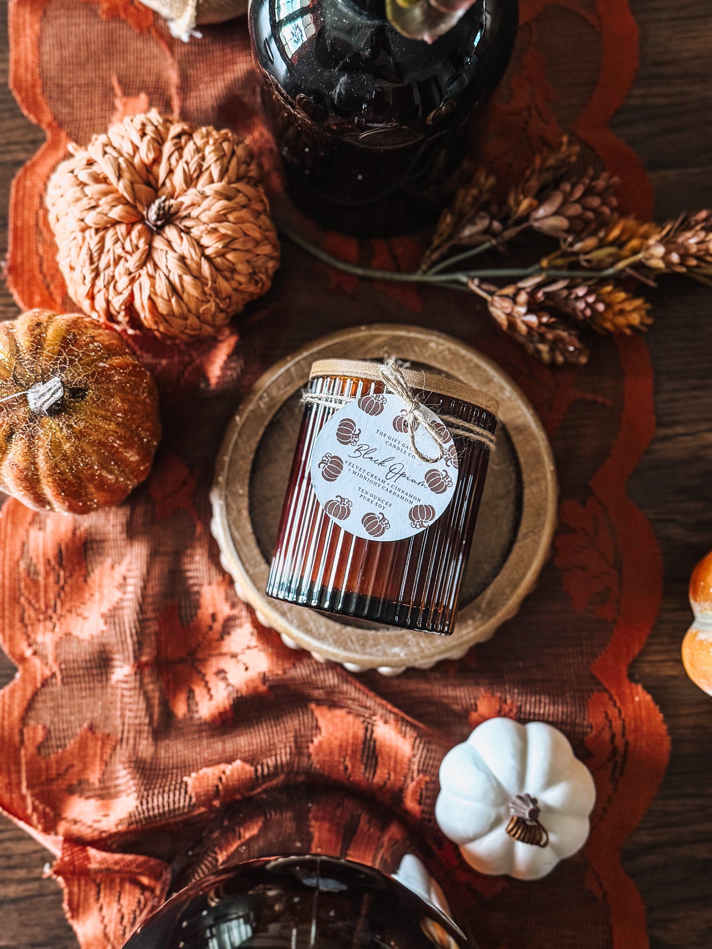 Amber Ribbed Jar Soy Candle | Black Opium - Cardamom & Cream | Cozy Autumn & Halloween Home Decor Candle | Non-Toxic Soy Wax The Gift Gala Shop Candle Co.