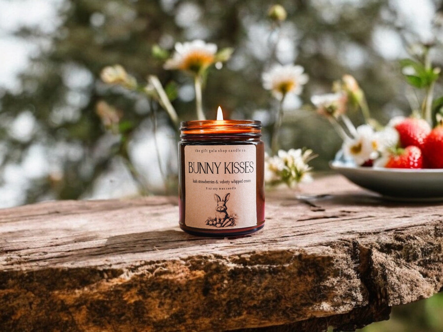 Bunny Kisses 9 oz Scented Soy Candle | Strawberry Home Fragrance | Country Cottage Easter The Gift Gala Shop Candle Co.