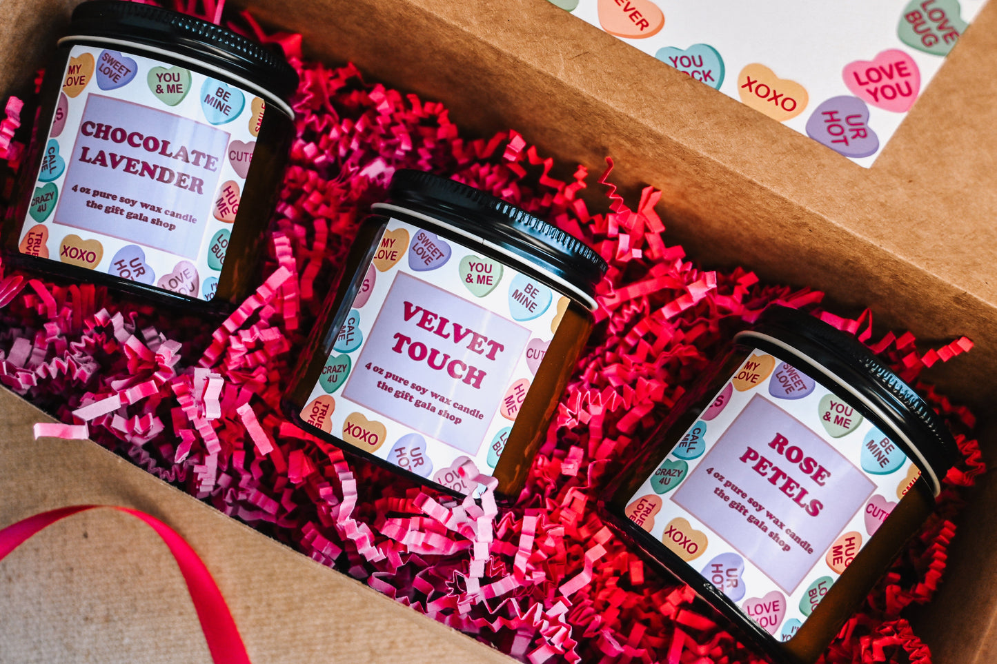 Conversation Hearts Candle Gift Set | Soy Candle Set of 3 | Handmade Scented Candles | Valentines Candle Gift Box The Gift Gala Shop Candle Co.