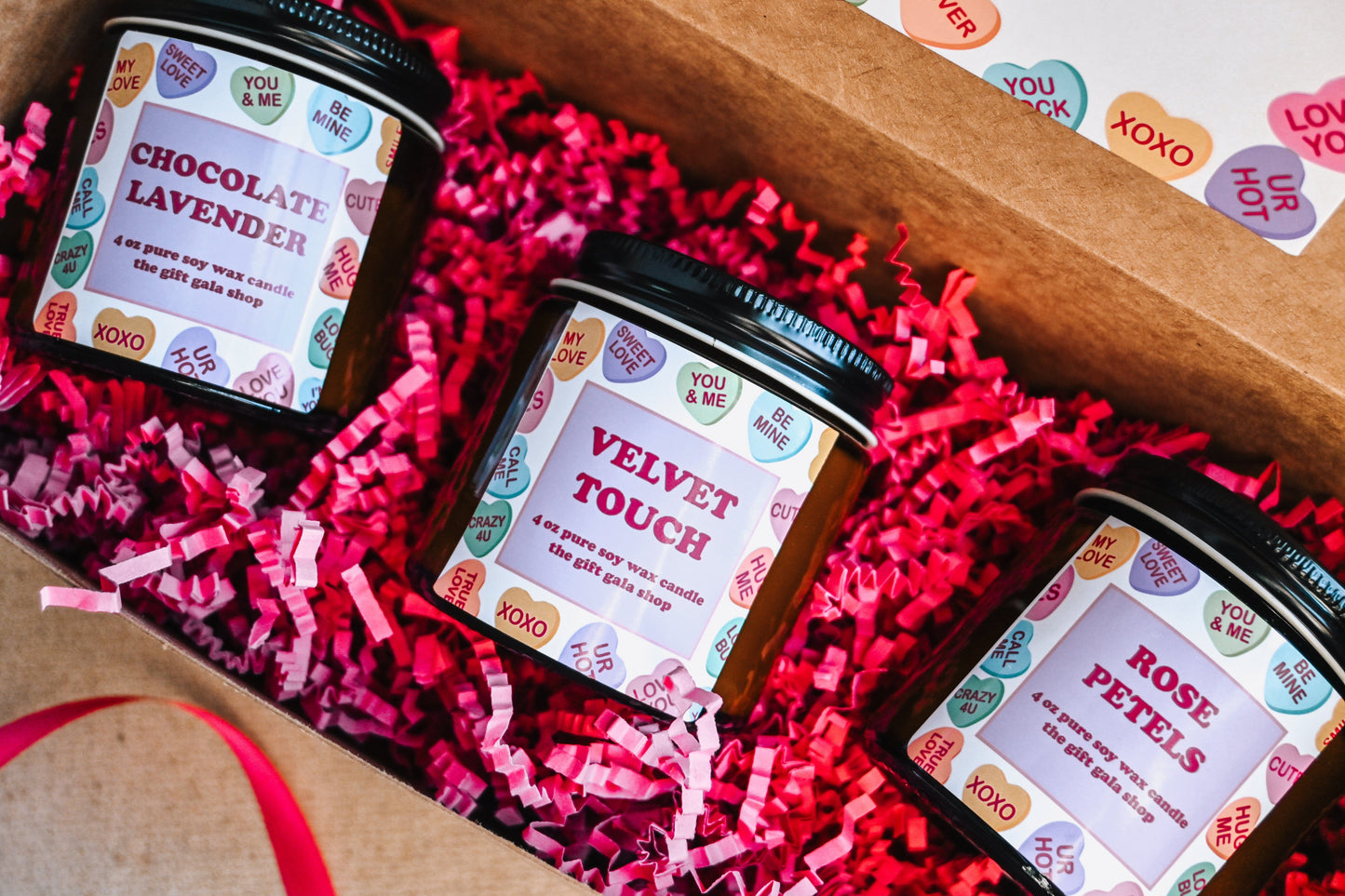 Conversation Hearts Candle Gift Set | Soy Candle Set of 3 | Handmade Scented Candles | Valentines Candle Gift Box The Gift Gala Shop Candle Co.