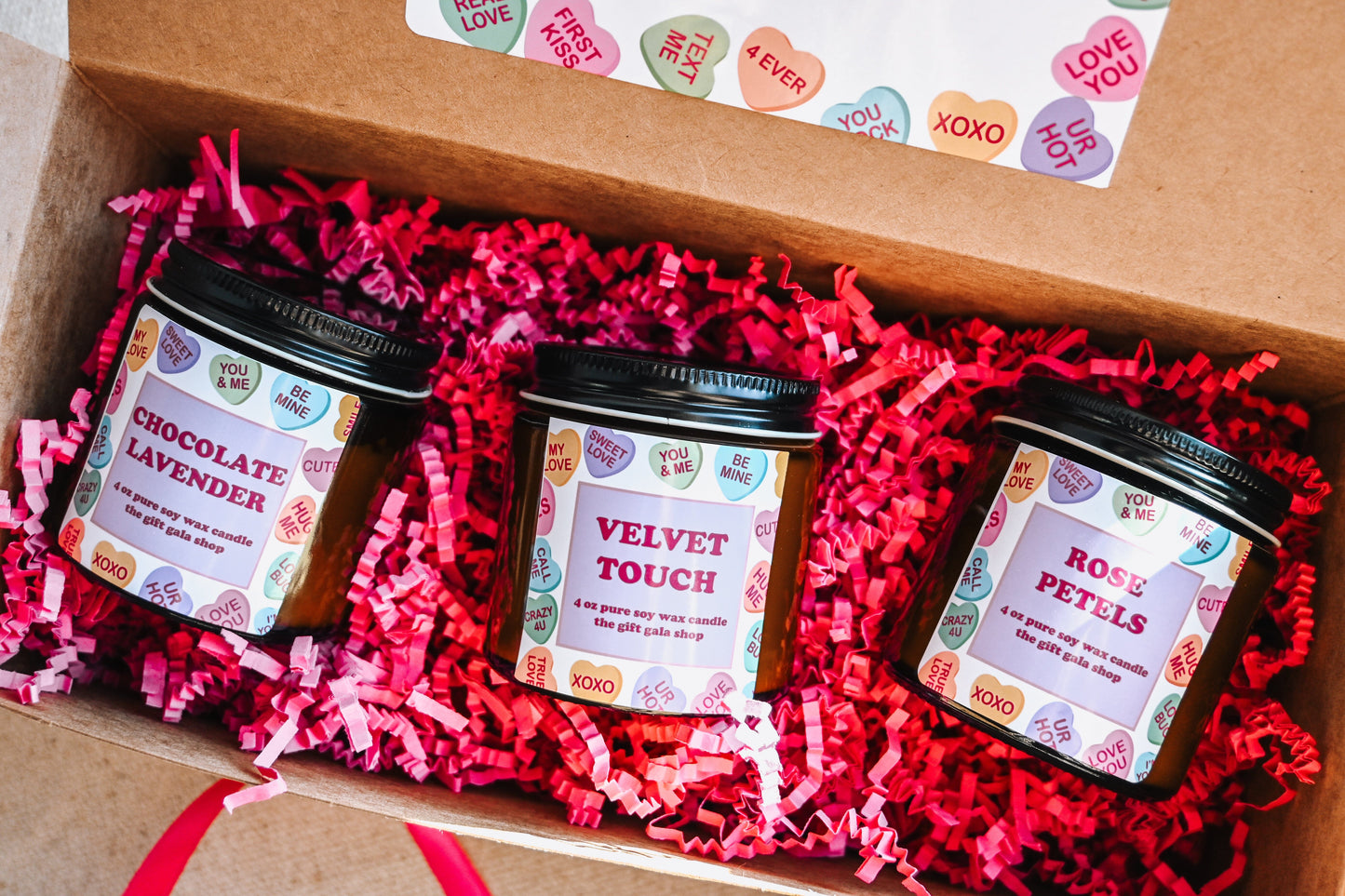 Conversation Hearts Candle Gift Set | Soy Candle Set of 3 | Handmade Scented Candles | Valentines Candle Gift Box The Gift Gala Shop Candle Co.