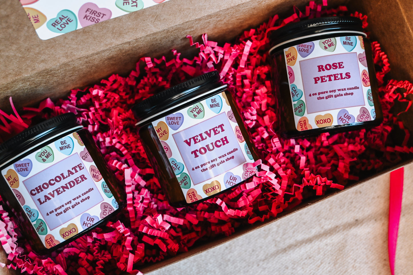 Conversation Hearts Candle Gift Set | Soy Candle Set of 3 | Handmade Scented Candles | Valentines Candle Gift Box The Gift Gala Shop Candle Co.
