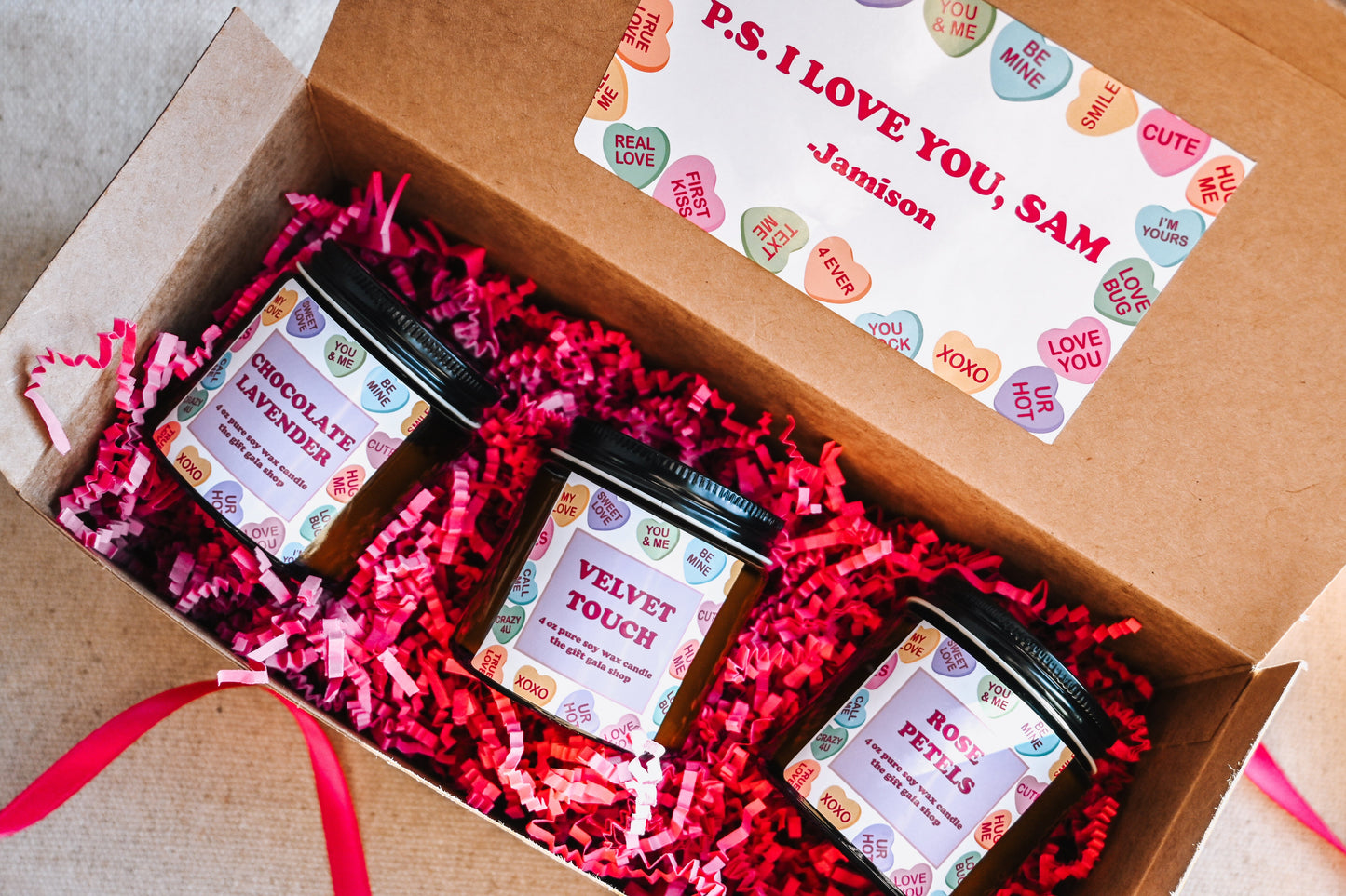 Conversation Hearts Candle Gift Set | Soy Candle Set of 3 | Handmade Scented Candles | Valentines Candle Gift Box The Gift Gala Shop Candle Co.
