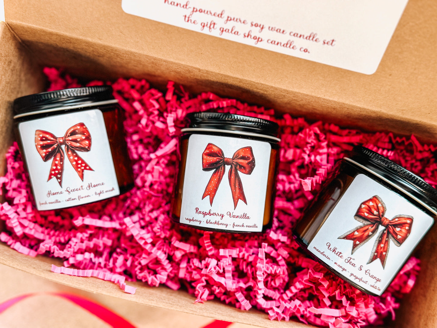 Coquette Bow Candle Gift Set | Soy Candle Set of 3 | Handmade Scented Candles | Valentines Candle Gift Box for Homemakers The Gift Gala Shop Candle Co.
