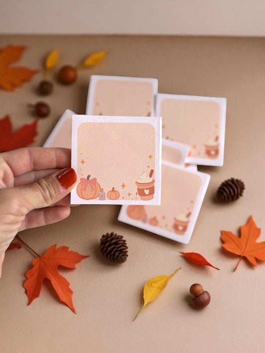 Cute Halloween Sticky Notes 3" x 3" - Fall Aesthetic Sticky Notes - Cute Pumpkin & Coffee- Small Business Stationery The Gift Gala Shop Candle Co.