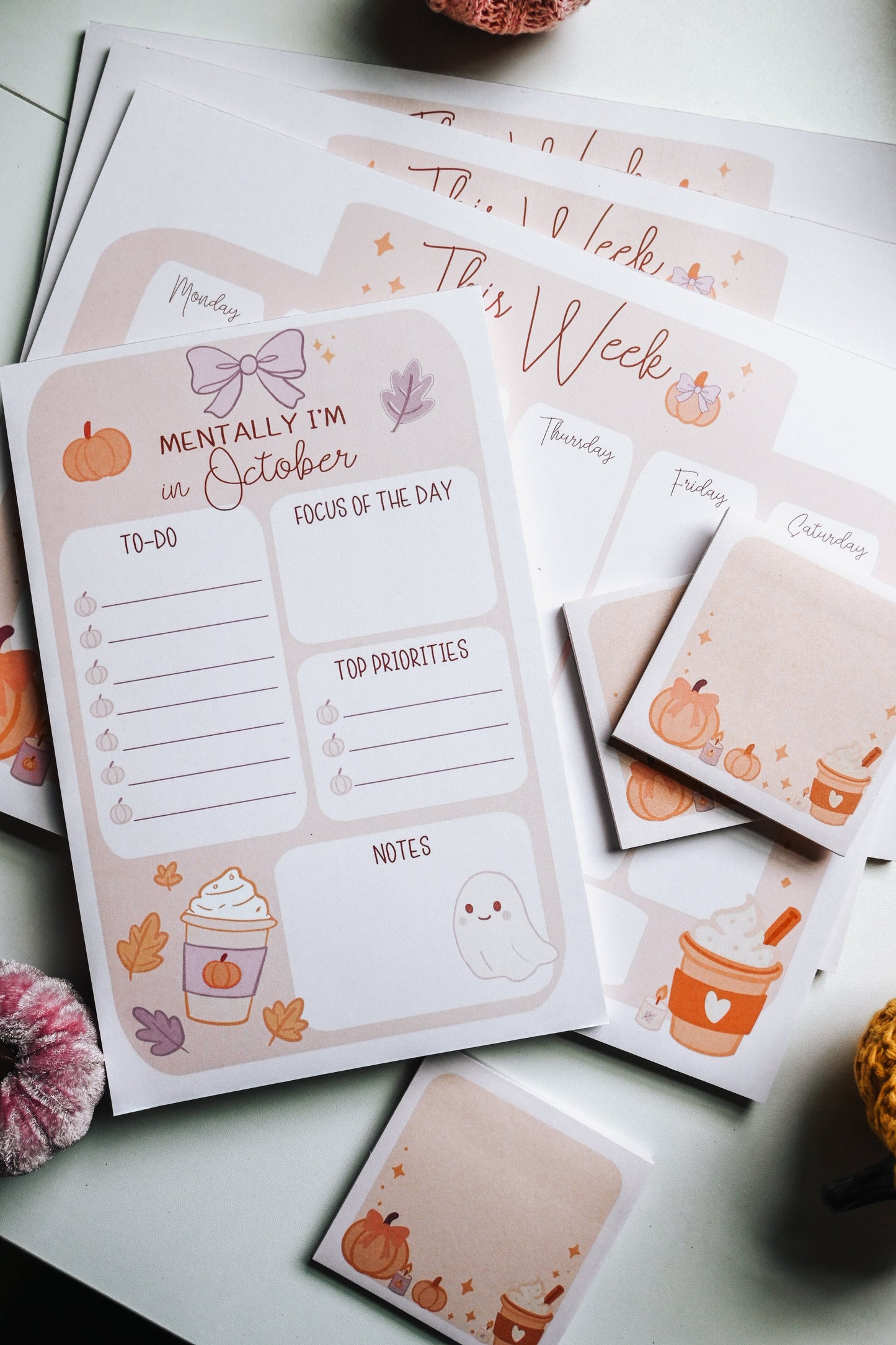 Cute Halloween Sticky Notes 3" x 3" - Fall Aesthetic Sticky Notes - Cute Pumpkin & Coffee- Small Business Stationery The Gift Gala Shop Candle Co.