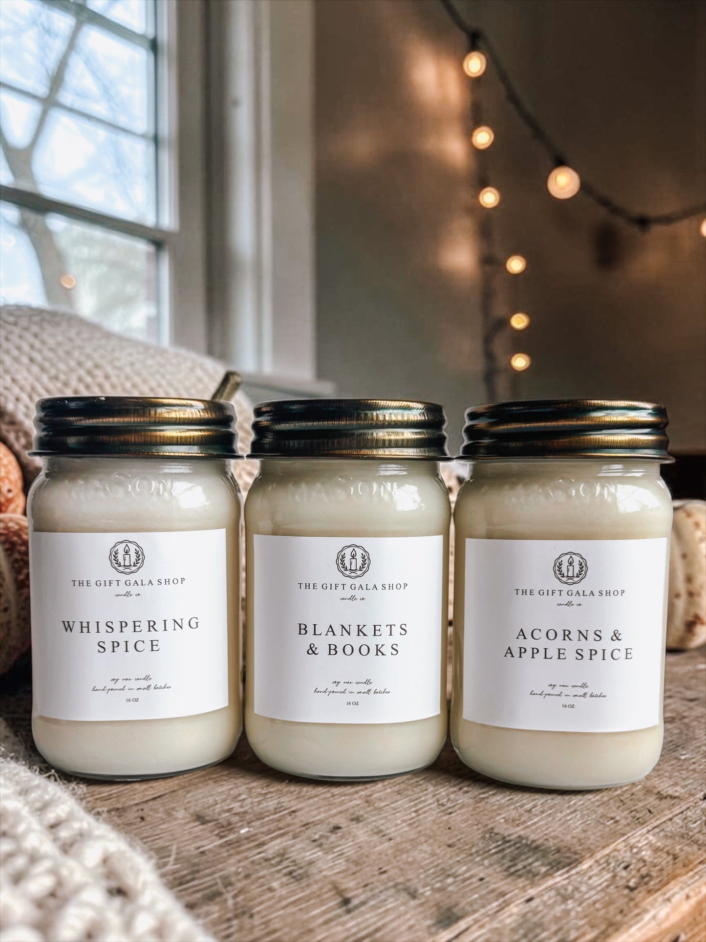 Fall Soy Candles | 16 oz Farmhouse Mason Jar Single Wick | Non-Toxic Candle | Pumpkin, Apple, Maple, Autumn Bakery Scents The Gift Gala Shop Candle Co.