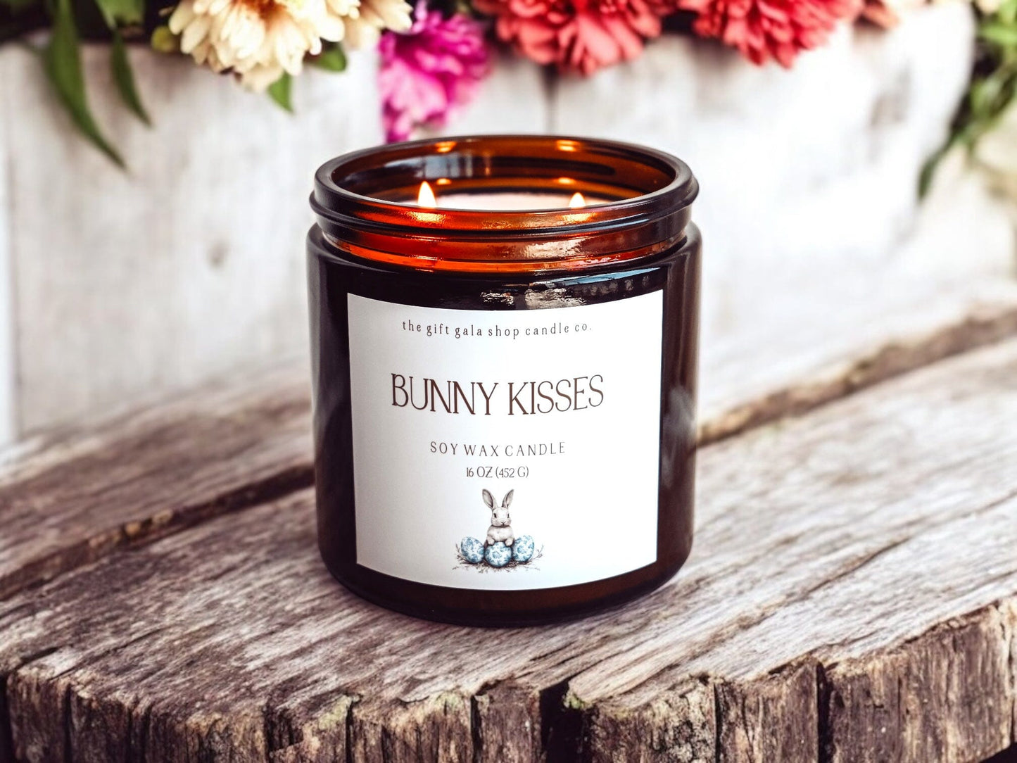 Farmhouse Bunny Kisses Scented Candle | Handmade Nontoxic Candle | Blue and White Easter Decor The Gift Gala Shop Candle Co.