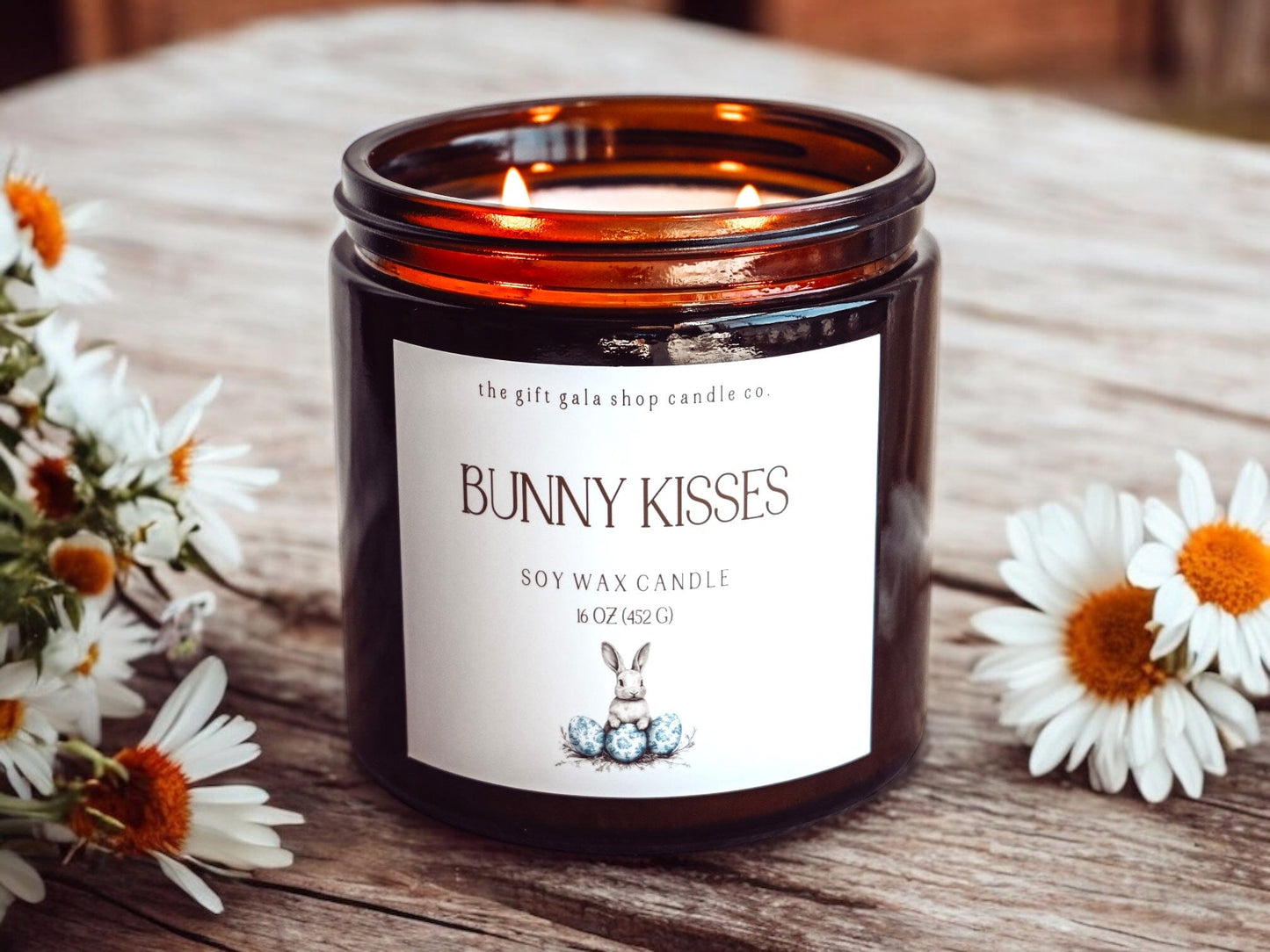Farmhouse Bunny Kisses Scented Candle | Handmade Nontoxic Candle | Blue and White Easter Decor The Gift Gala Shop Candle Co.