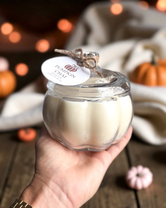 Golden Gourd Candle – 16 oz Clear Pumpkin Soy Candle | Pumpkin Chai | Pumpkin Spice Cardamom Brown Sugar & Vanilla | Cozy Fall Home Decor The Gift Gala Shop Candle Co.
