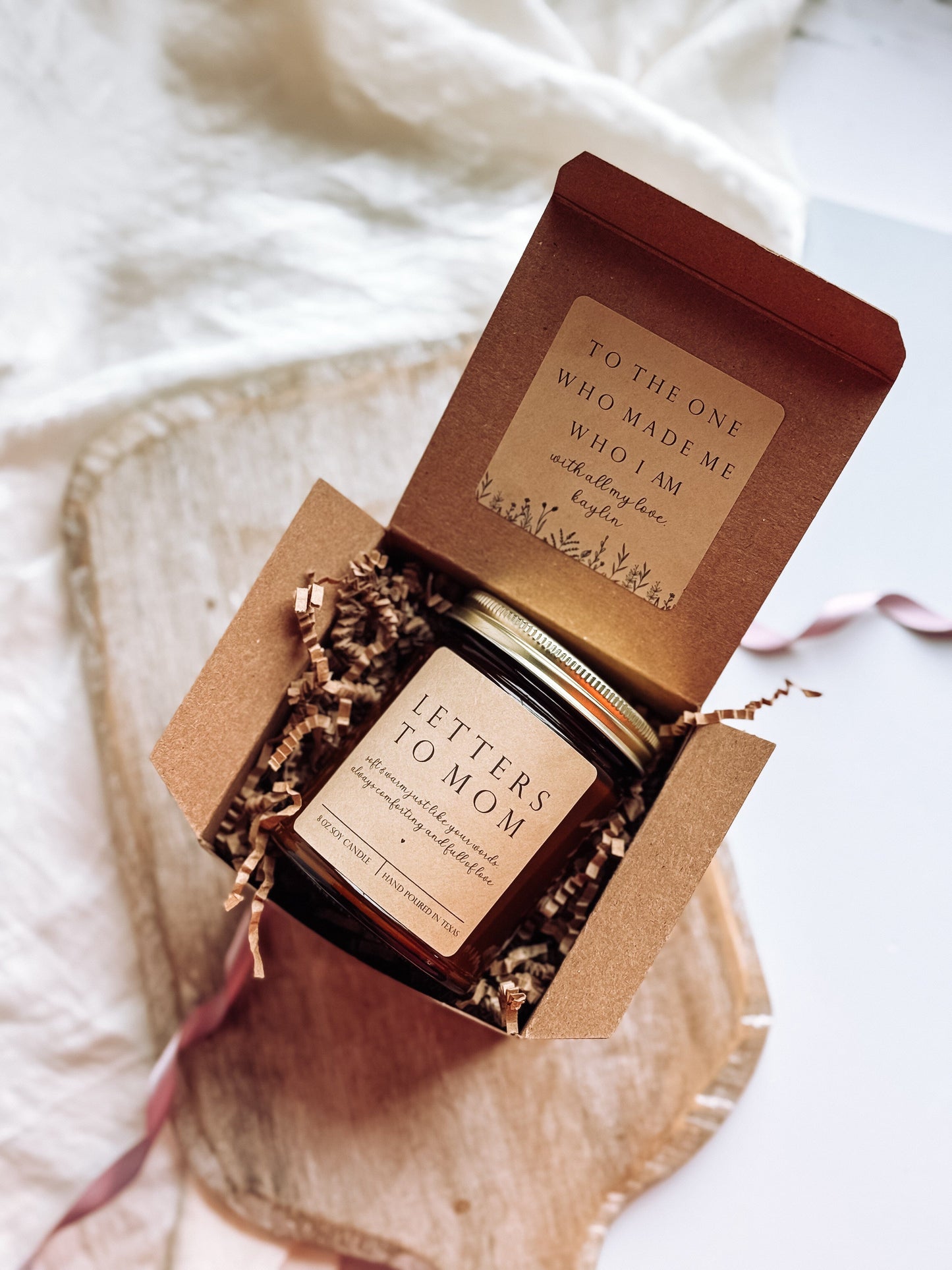 Letters To Mom Scented Candle, Handmade 8 oz Amber Jar Non-Toxic Candle, Personalized Gift Box for Mothers Day The Gift Gala Shop Candle Co.