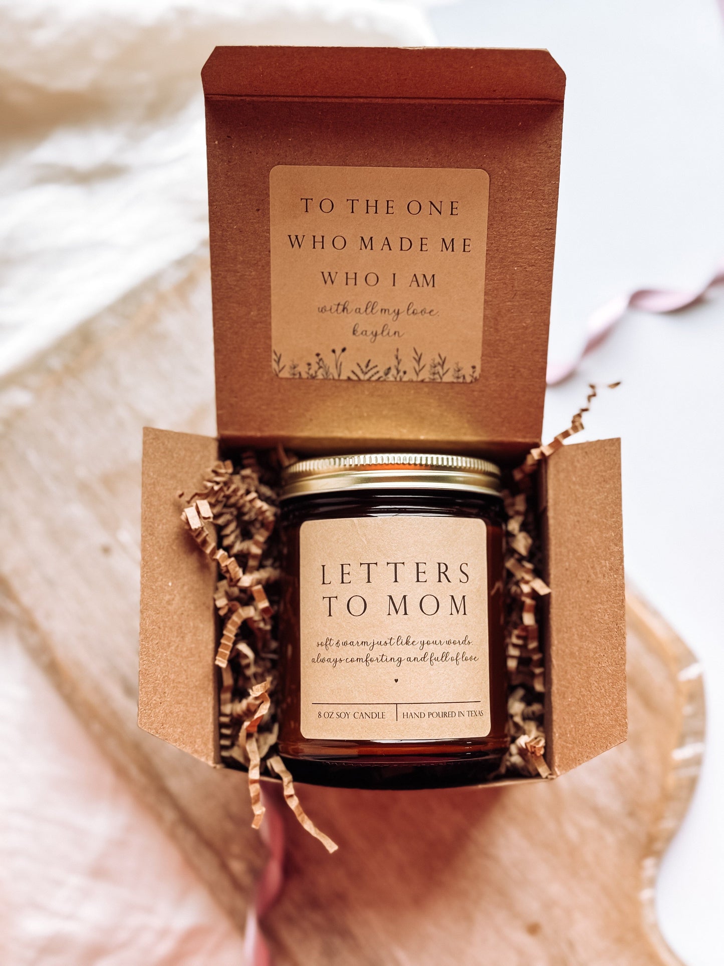 Letters To Mom Scented Candle, Handmade 8 oz Amber Jar Non-Toxic Candle, Personalized Gift Box for Mothers Day The Gift Gala Shop Candle Co.