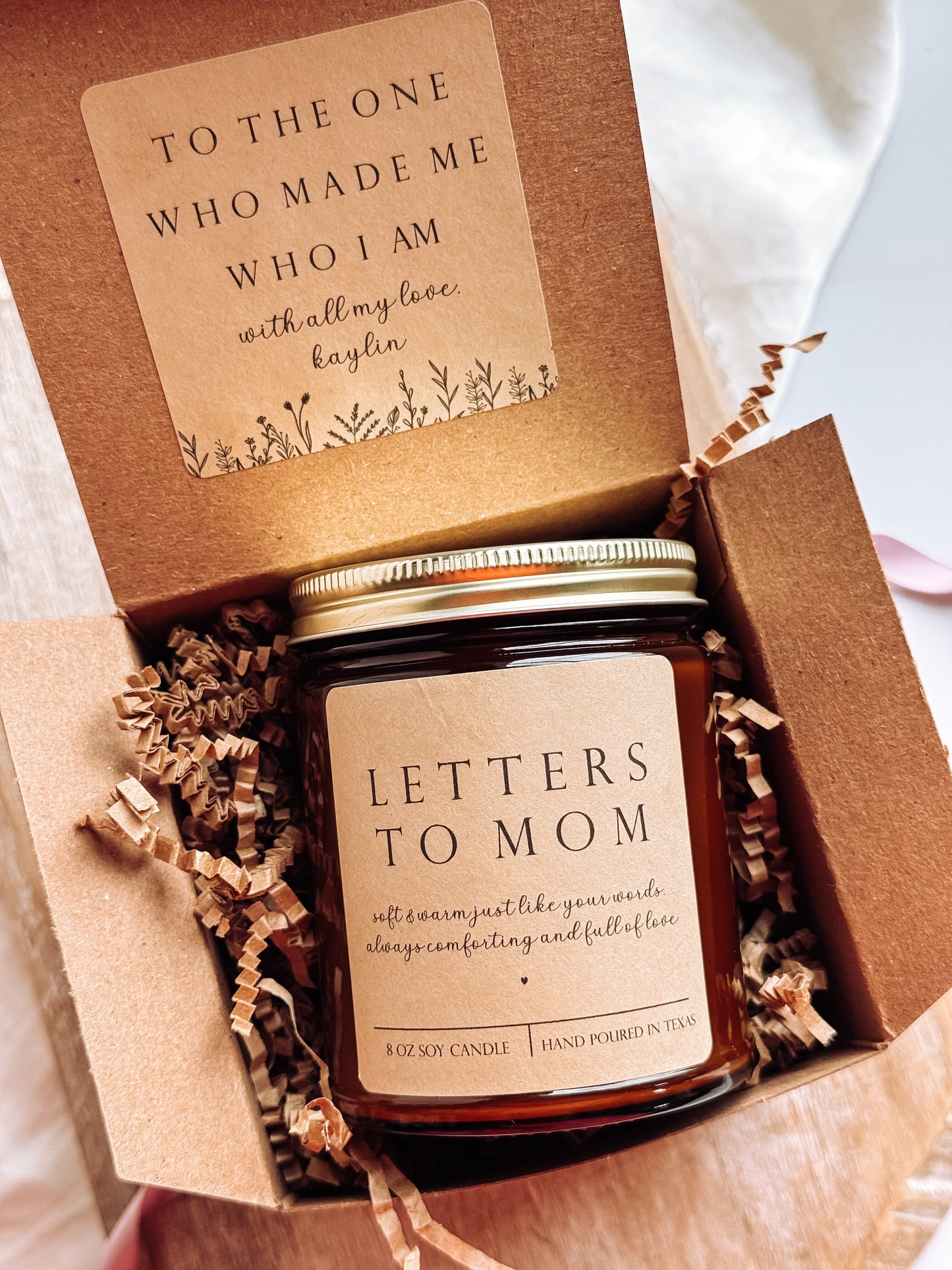 Letters To Mom Scented Candle, Handmade 8 oz Amber Jar Non-Toxic Candle, Personalized Gift Box for Mothers Day The Gift Gala Shop Candle Co.
