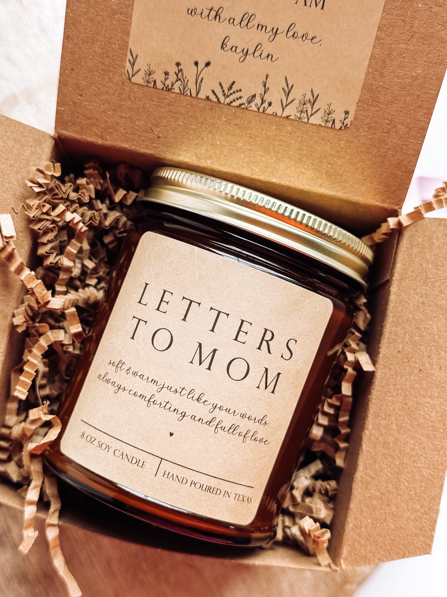 Letters To Mom Scented Candle, Handmade 8 oz Amber Jar Non-Toxic Candle, Personalized Gift Box for Mothers Day The Gift Gala Shop Candle Co.