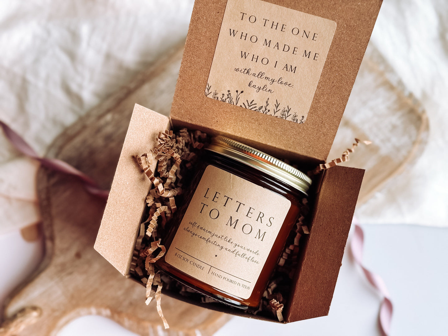 Letters To Mom Scented Candle, Handmade 8 oz Amber Jar Non-Toxic Candle, Personalized Gift Box for Mothers Day The Gift Gala Shop Candle Co.