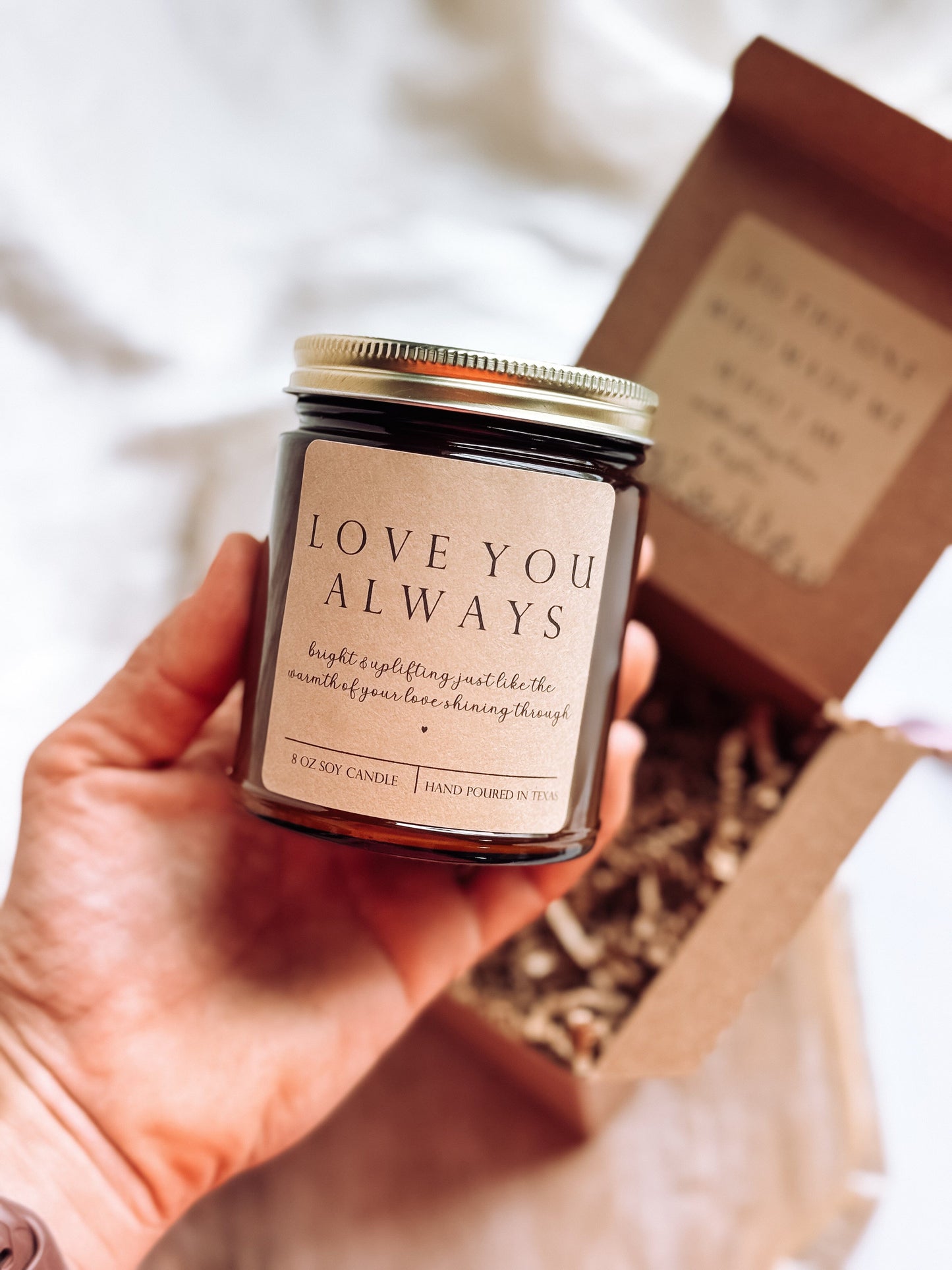 Love You Always Scented Candle, Handmade 8 oz Amber Jar Non-Toxic Candle, Personalized Floral Gift Box for Mothers Day The Gift Gala Shop Candle Co.