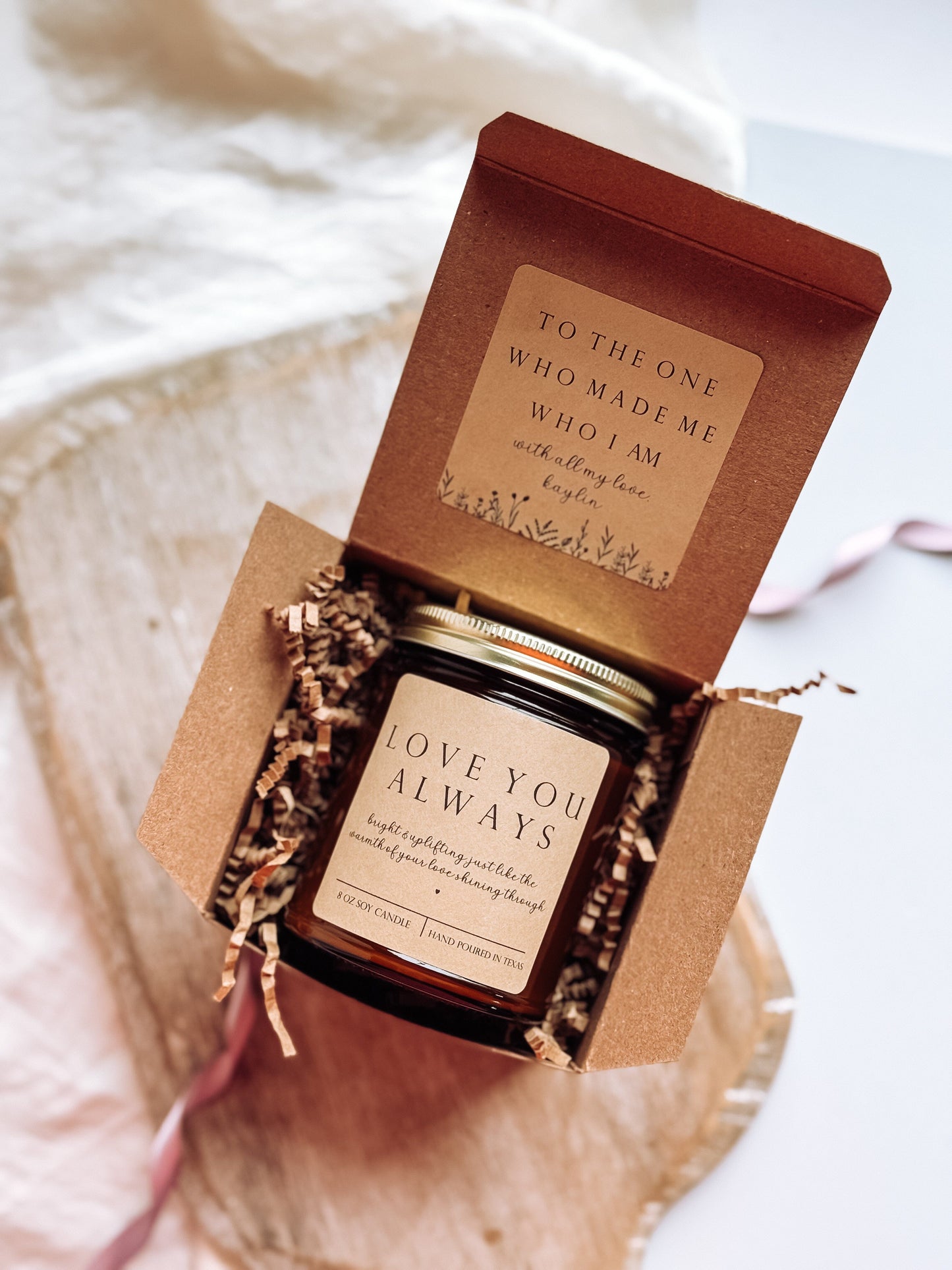 Love You Always Scented Candle, Handmade 8 oz Amber Jar Non-Toxic Candle, Personalized Floral Gift Box for Mothers Day The Gift Gala Shop Candle Co.