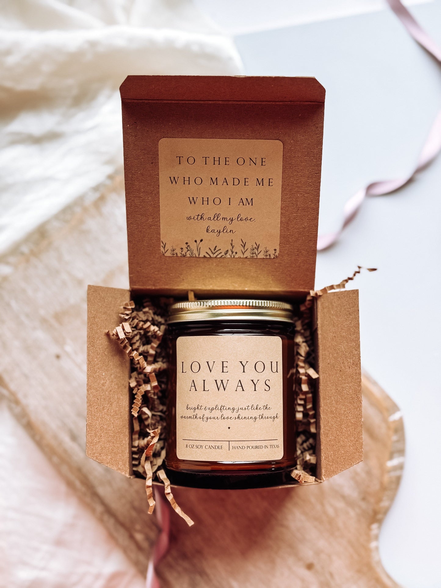 Love You Always Scented Candle, Handmade 8 oz Amber Jar Non-Toxic Candle, Personalized Floral Gift Box for Mothers Day The Gift Gala Shop Candle Co.