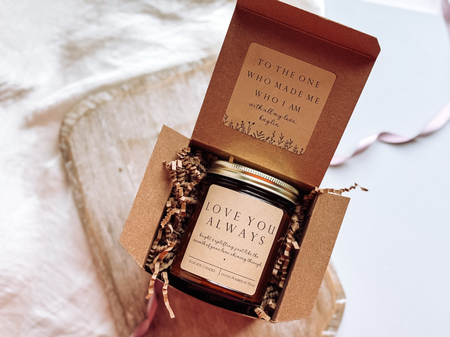 Love You Always Scented Candle, Handmade 8 oz Amber Jar Non-Toxic Candle, Personalized Floral Gift Box for Mothers Day The Gift Gala Shop Candle Co.