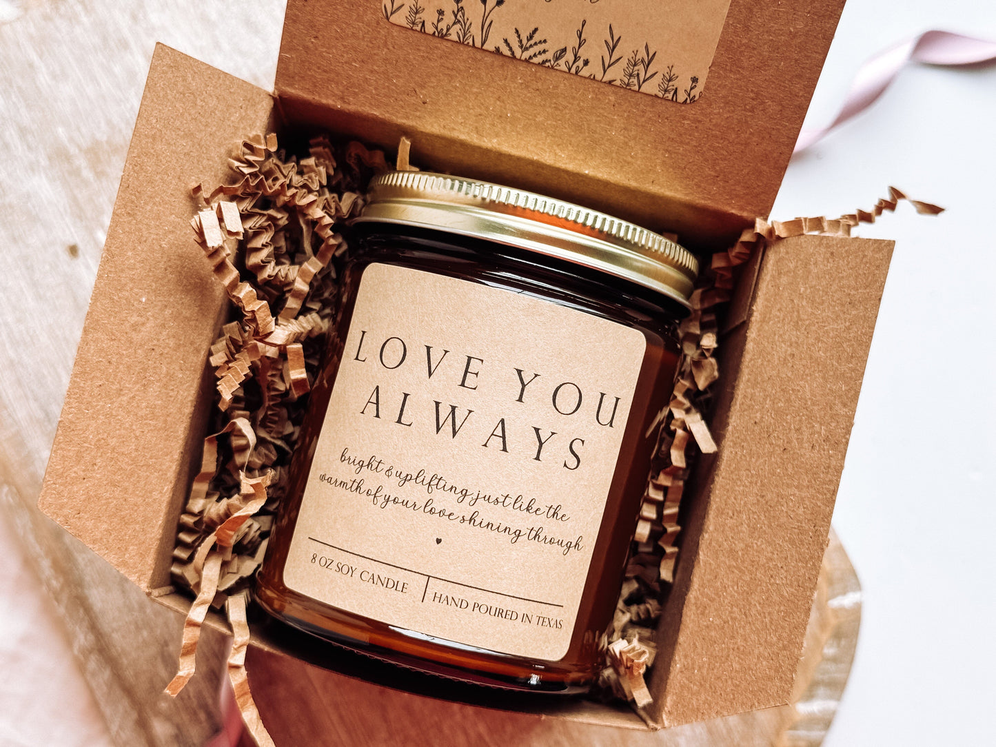 Love You Always Scented Candle, Handmade 8 oz Amber Jar Non-Toxic Candle, Personalized Floral Gift Box for Mothers Day The Gift Gala Shop Candle Co.