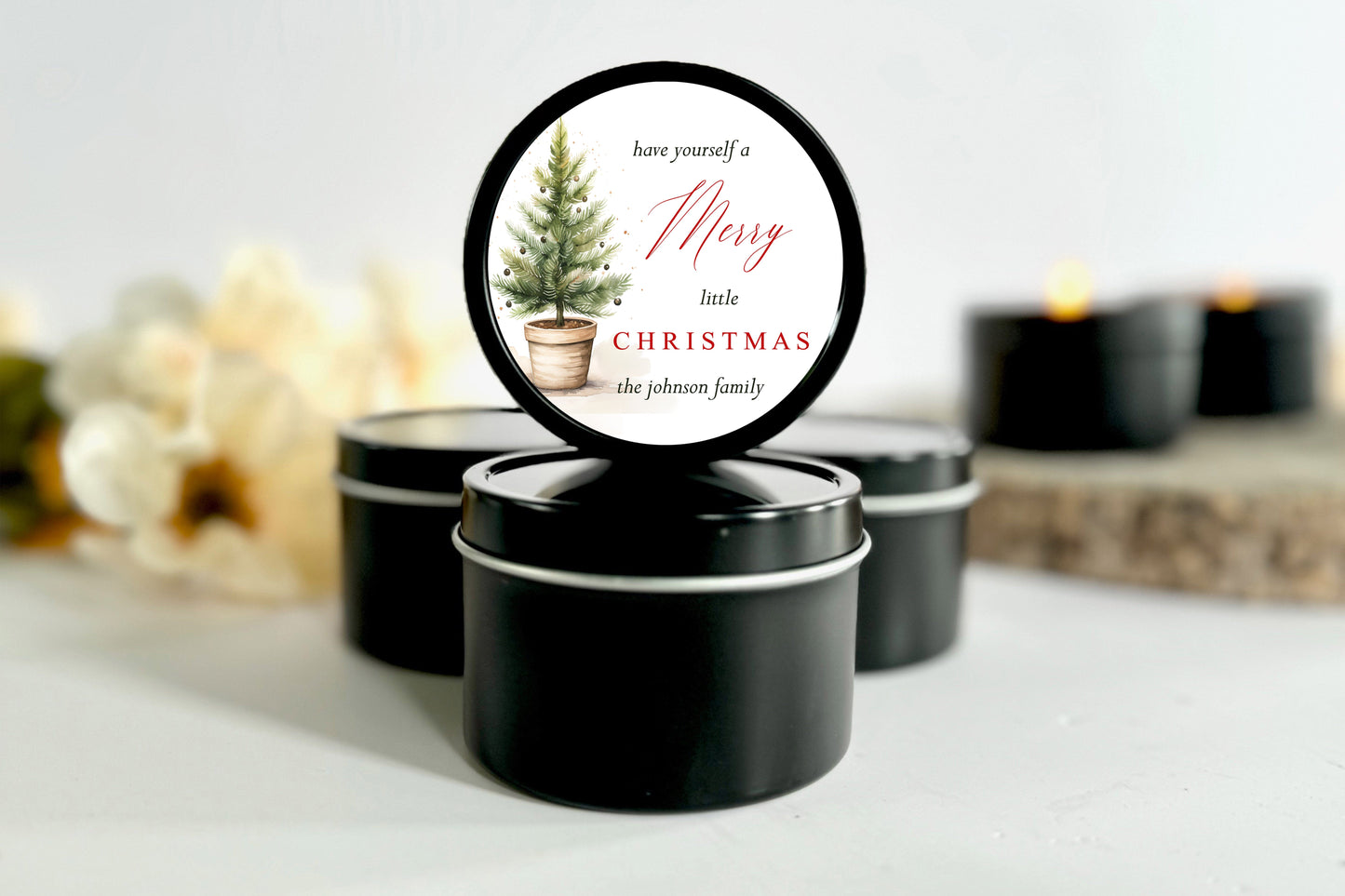 Merry Little Christmas Candles | Set of 10 - 4 oz Holiday Candle Favors | Custom Christmas Candles Candle Favors The Gift Gala Shop Candle Co.