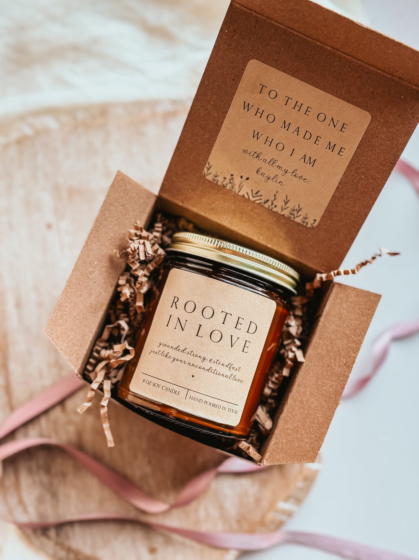 Rooted In Love Scented Candle, Handmade 8 oz Amber Jar Non-Toxic Candle, Personalized Gift Box for Mothers Day The Gift Gala Shop Candle Co.