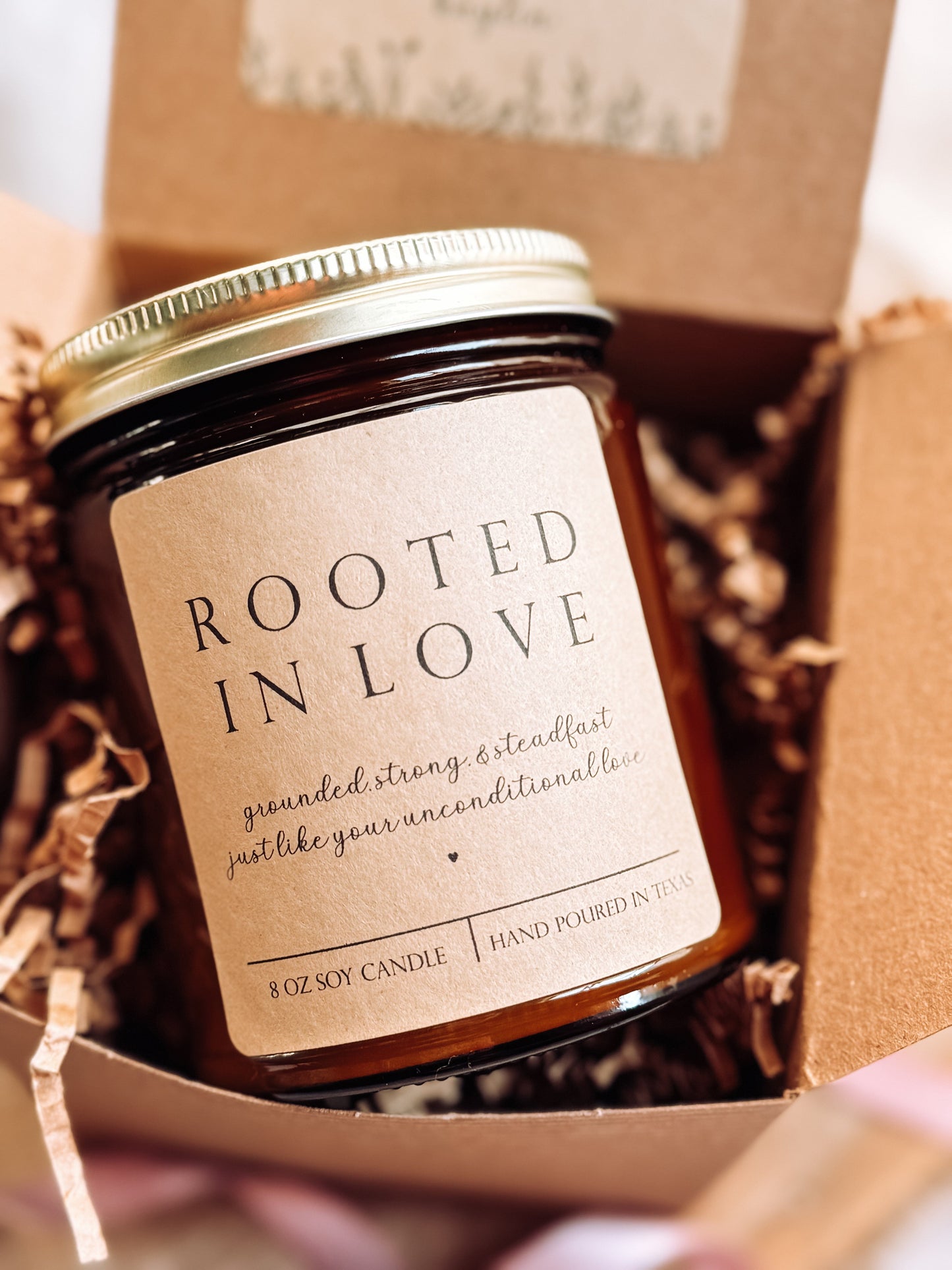Rooted In Love Scented Candle, Handmade 8 oz Amber Jar Non-Toxic Candle, Personalized Gift Box for Mothers Day The Gift Gala Shop Candle Co.