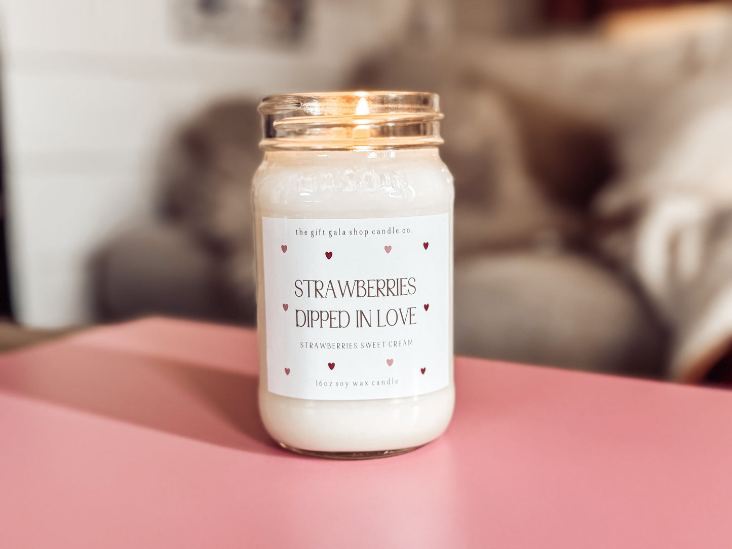 Strawberries Dipped in Love - 16 oz Valentine’s Soy Candle | Romantic Scented Candle Gift | Handmade Farmhouse Decor The Gift Gala Shop Candle Co.