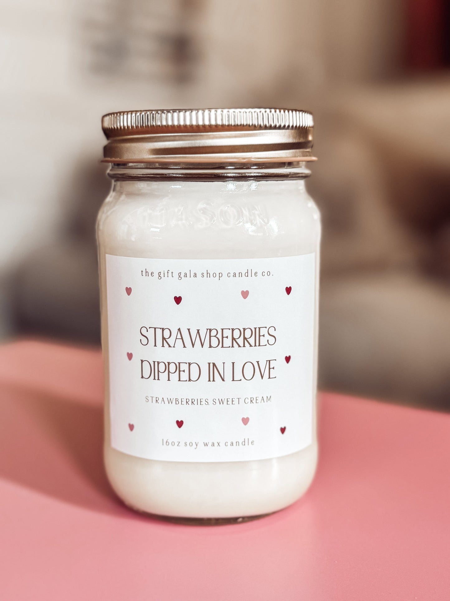 Strawberries Dipped in Love - 16 oz Valentine’s Soy Candle | Romantic Scented Candle Gift | Handmade Farmhouse Decor The Gift Gala Shop Candle Co.