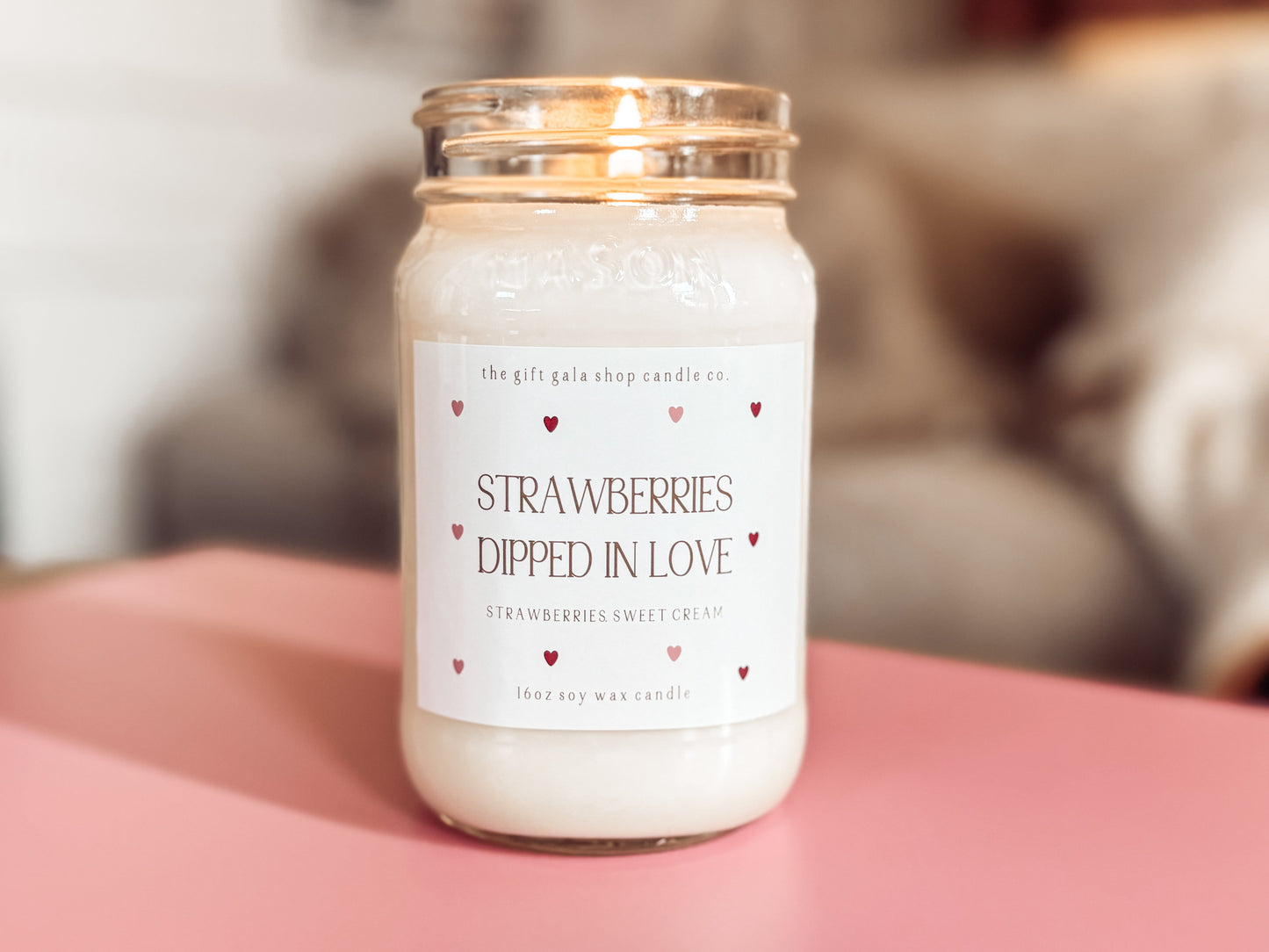 Strawberries Dipped in Love - 16 oz Valentine’s Soy Candle | Romantic Scented Candle Gift | Handmade Farmhouse Decor The Gift Gala Shop Candle Co.