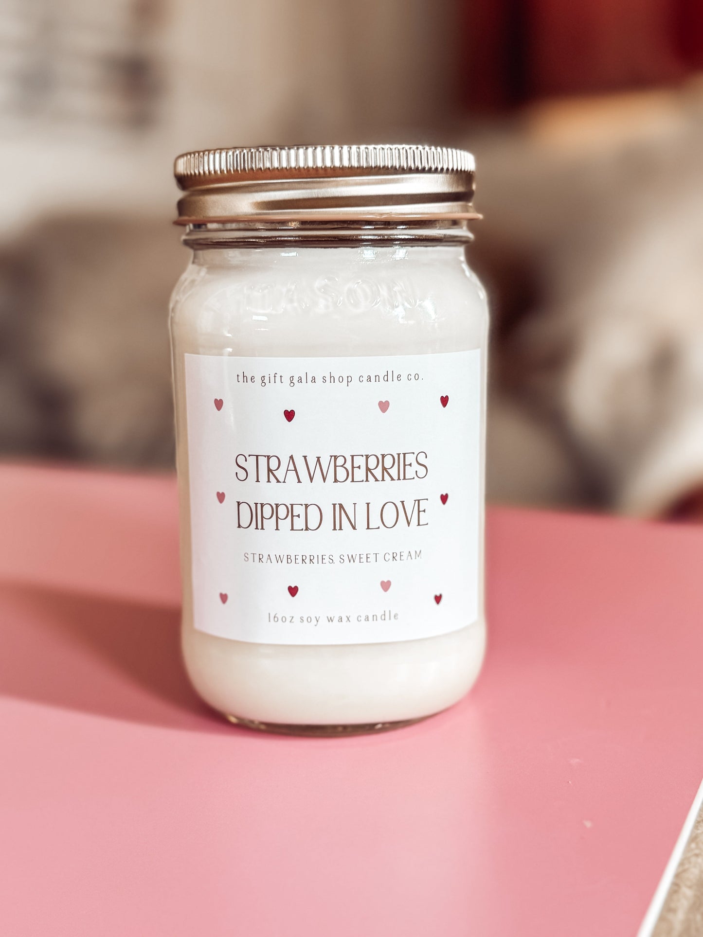 Strawberries Dipped in Love - 16 oz Valentine’s Soy Candle | Romantic Scented Candle Gift | Handmade Farmhouse Decor The Gift Gala Shop Candle Co.