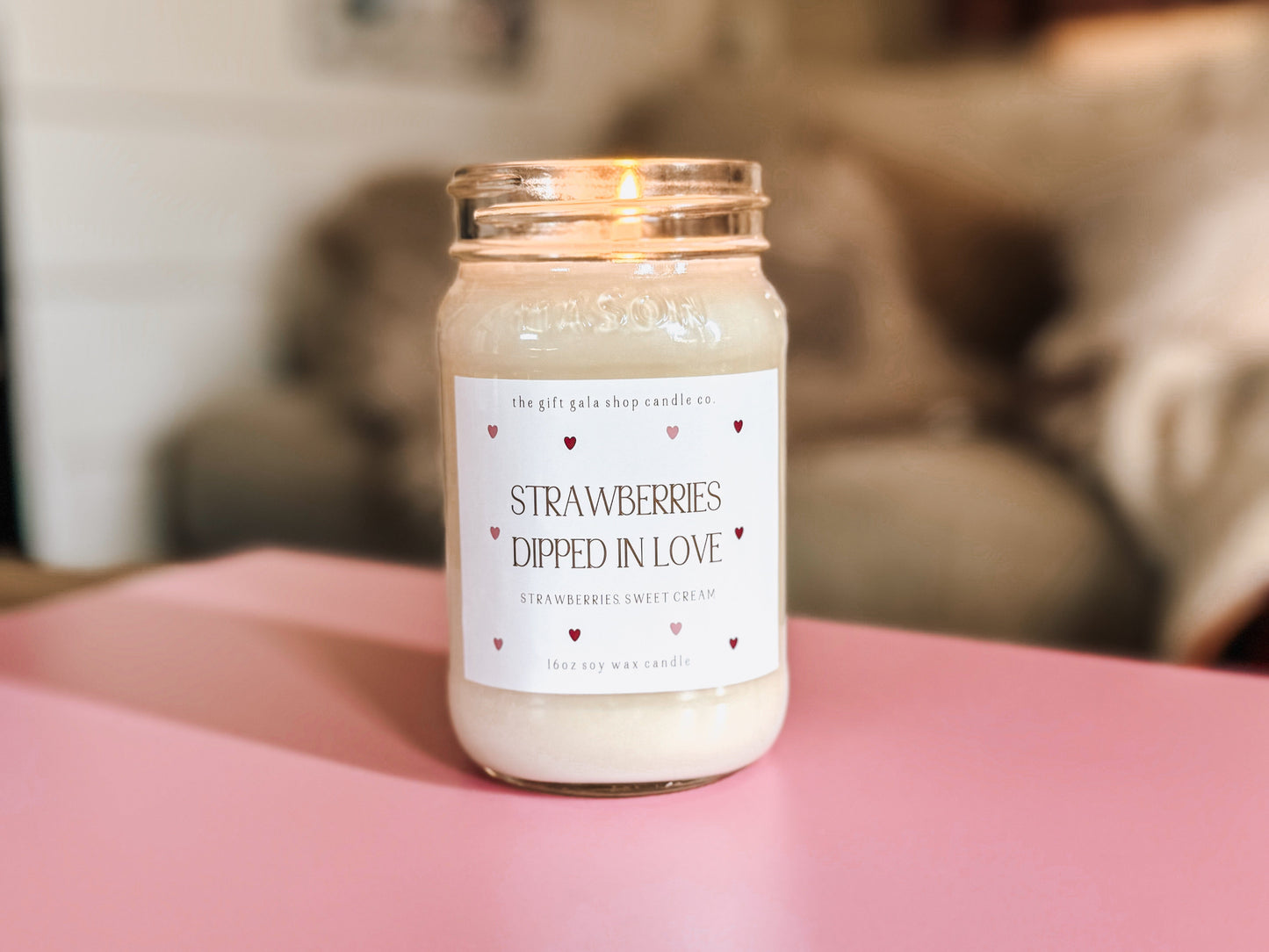 Strawberries Dipped in Love - 16 oz Valentine’s Soy Candle | Romantic Scented Candle Gift | Handmade Farmhouse Decor The Gift Gala Shop Candle Co.