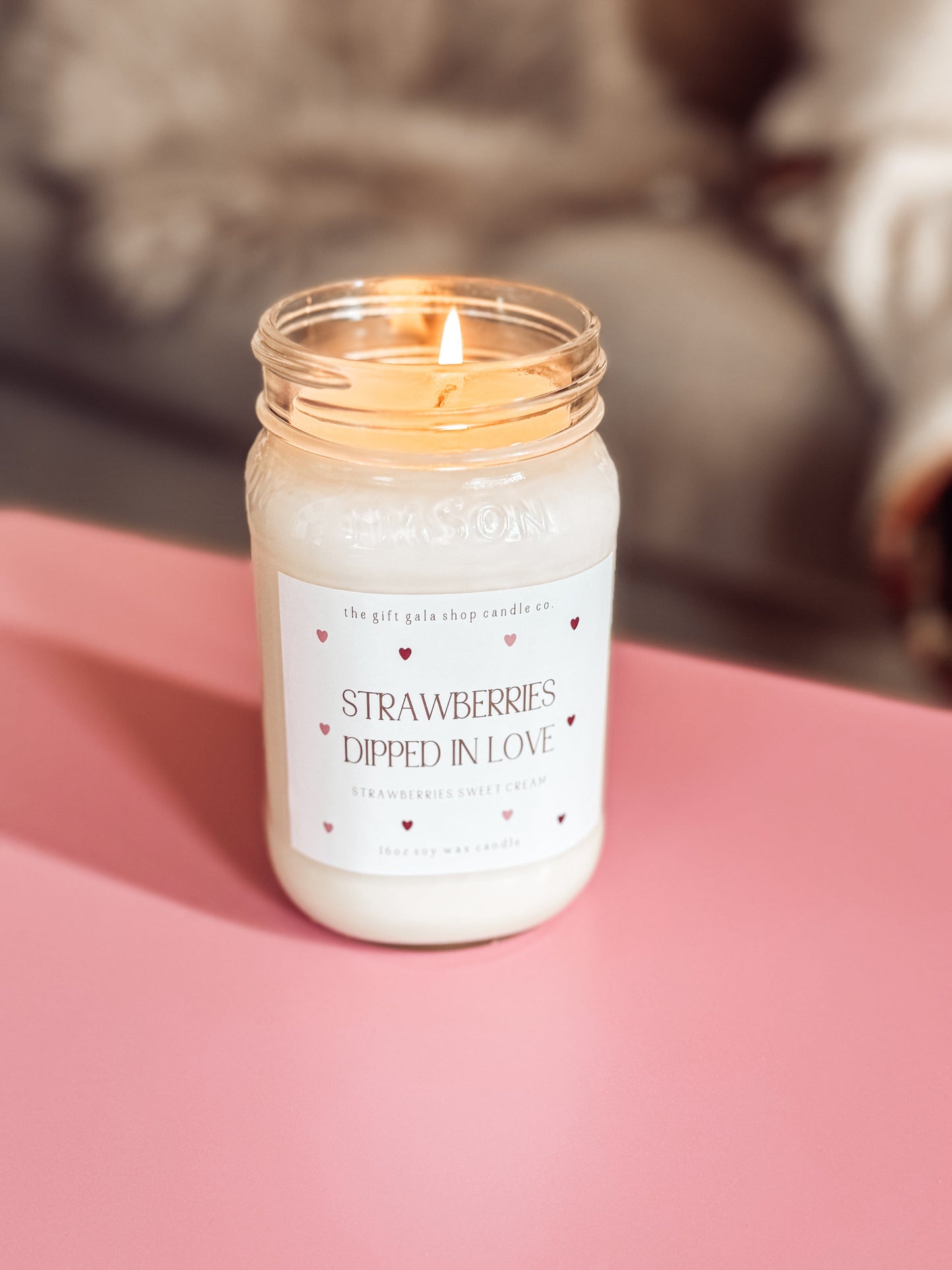 Strawberries Dipped in Love - 16 oz Valentine’s Soy Candle | Romantic Scented Candle Gift | Handmade Farmhouse Decor The Gift Gala Shop Candle Co.