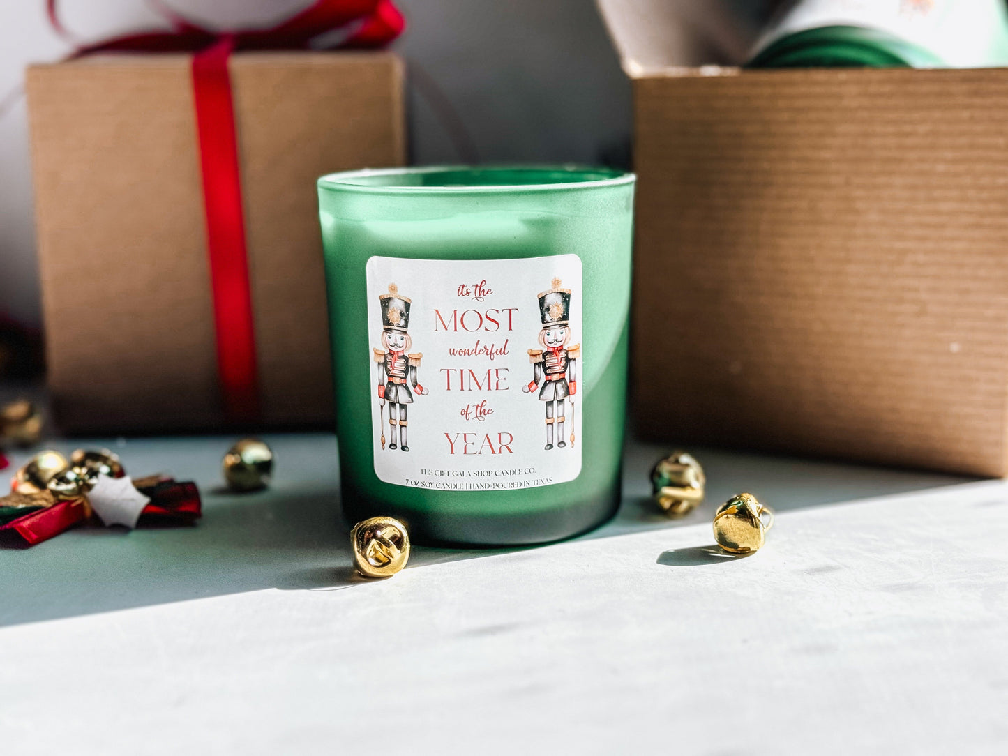 The Evergreen Nutcracker Candle | Green Christmas Home Decor | 8 oz Long Lasting Scented Candle Soy candle The Gift Gala Shop Candle Co.