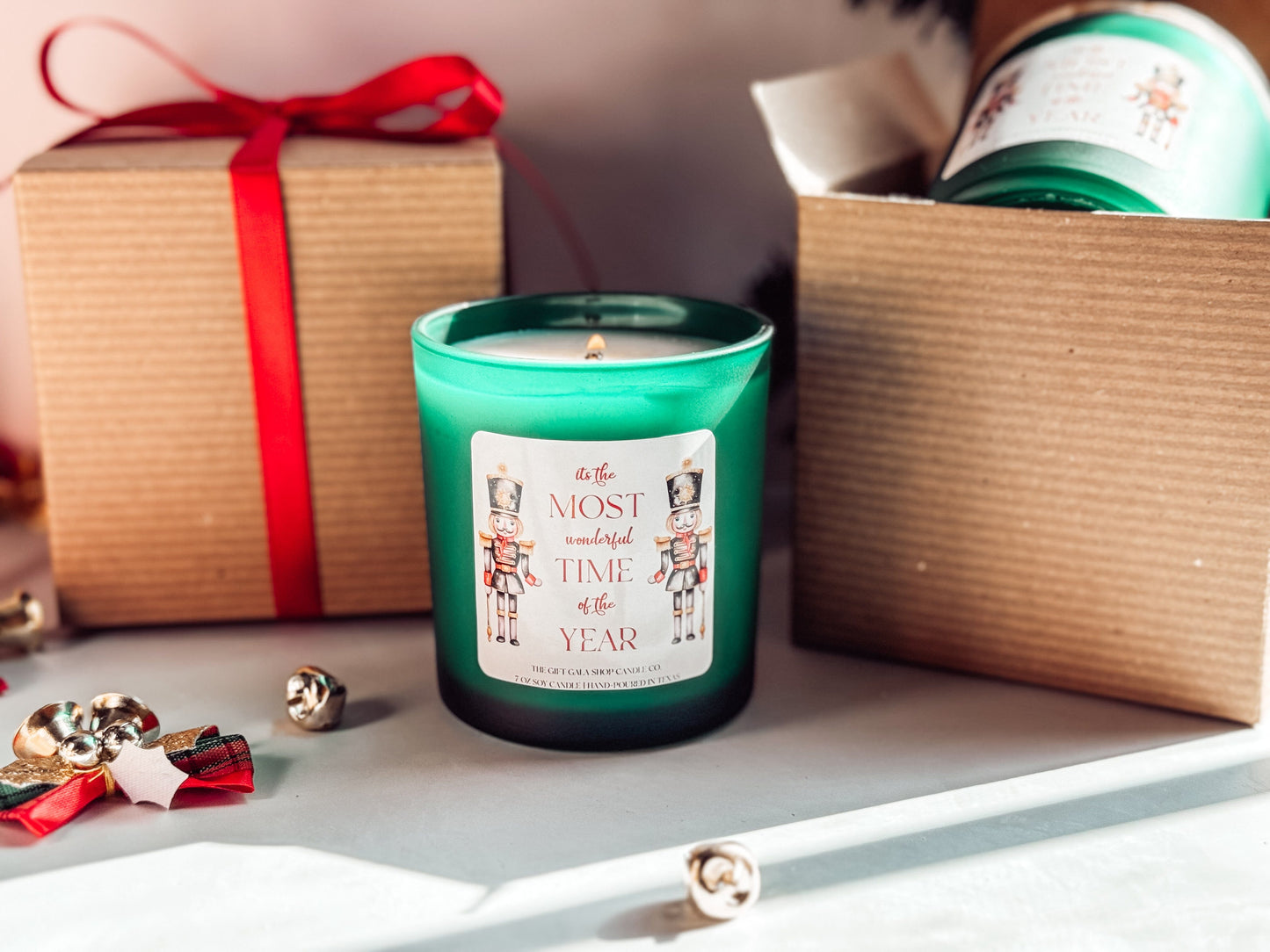 The Evergreen Nutcracker Candle | Green Christmas Home Decor | 8 oz Long Lasting Scented Candle Soy candle The Gift Gala Shop Candle Co.