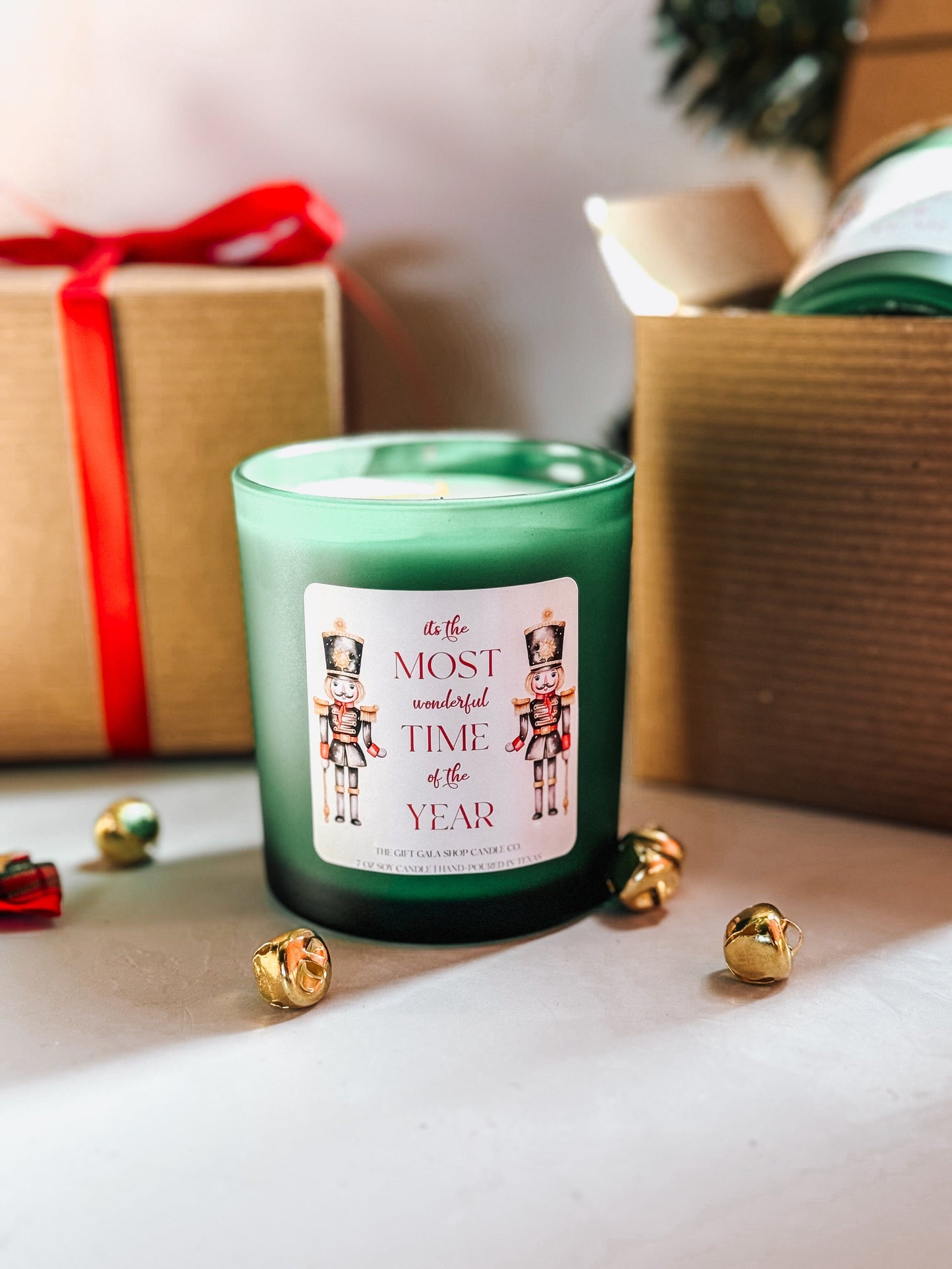 The Evergreen Nutcracker Candle | Green Christmas Home Decor | 8 oz Long Lasting Scented Candle Soy candle The Gift Gala Shop Candle Co.