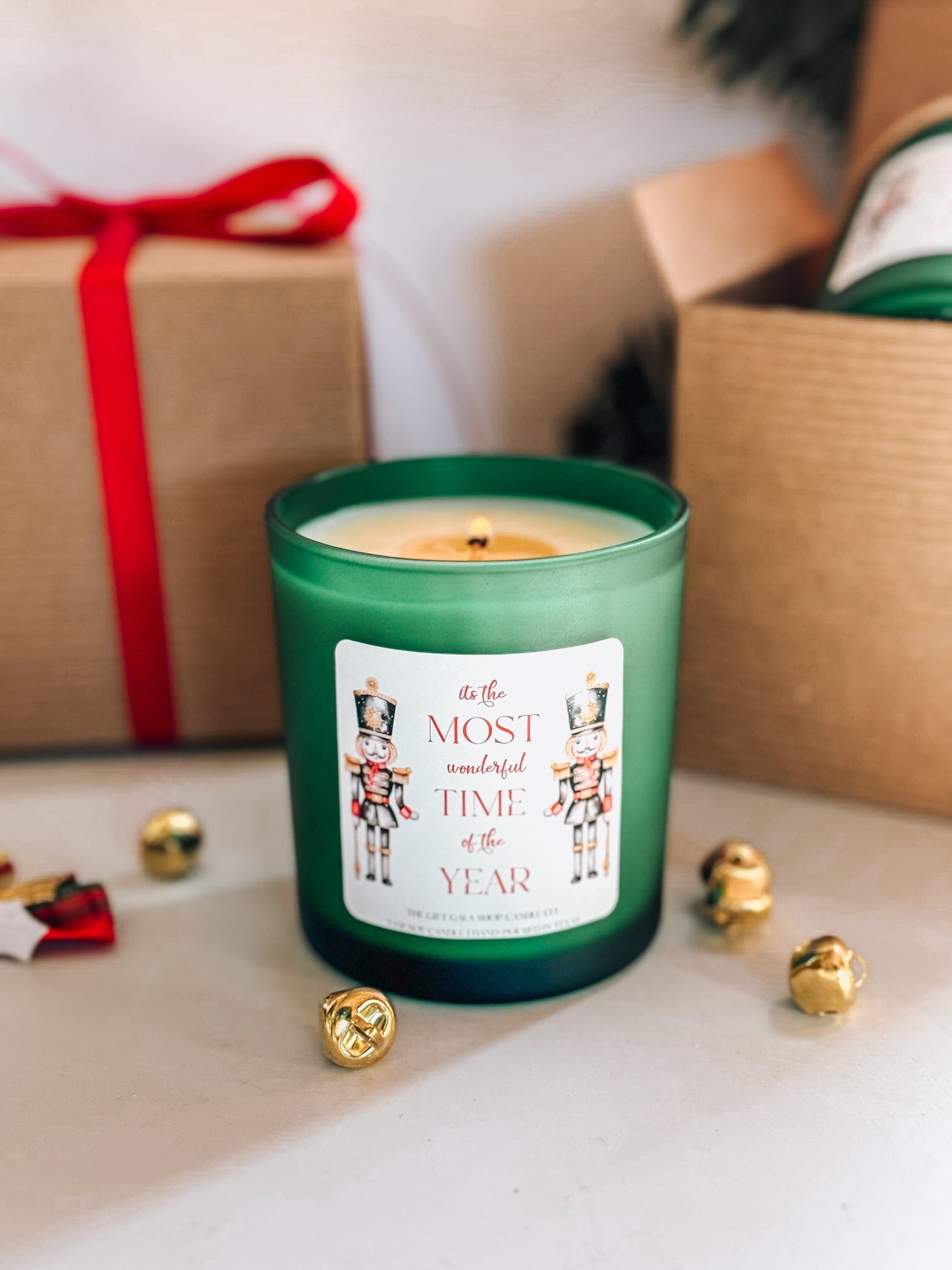 The Evergreen Nutcracker Candle | Green Christmas Home Decor | 8 oz Long Lasting Scented Candle Soy candle The Gift Gala Shop Candle Co.