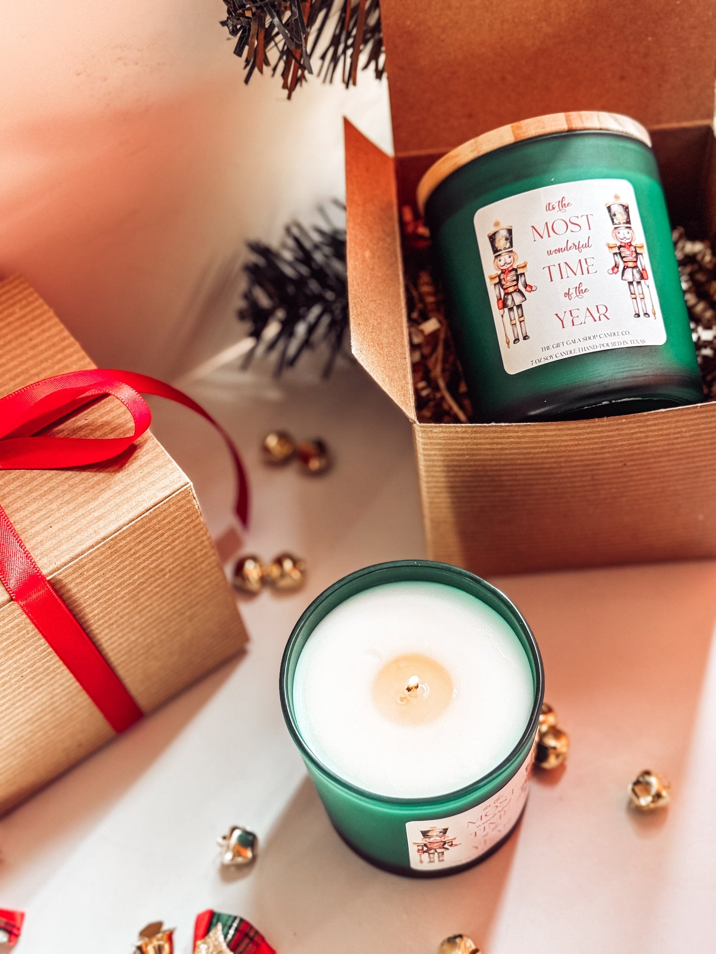 The Evergreen Nutcracker Candle | Green Christmas Home Decor | 8 oz Long Lasting Scented Candle Soy candle The Gift Gala Shop Candle Co.