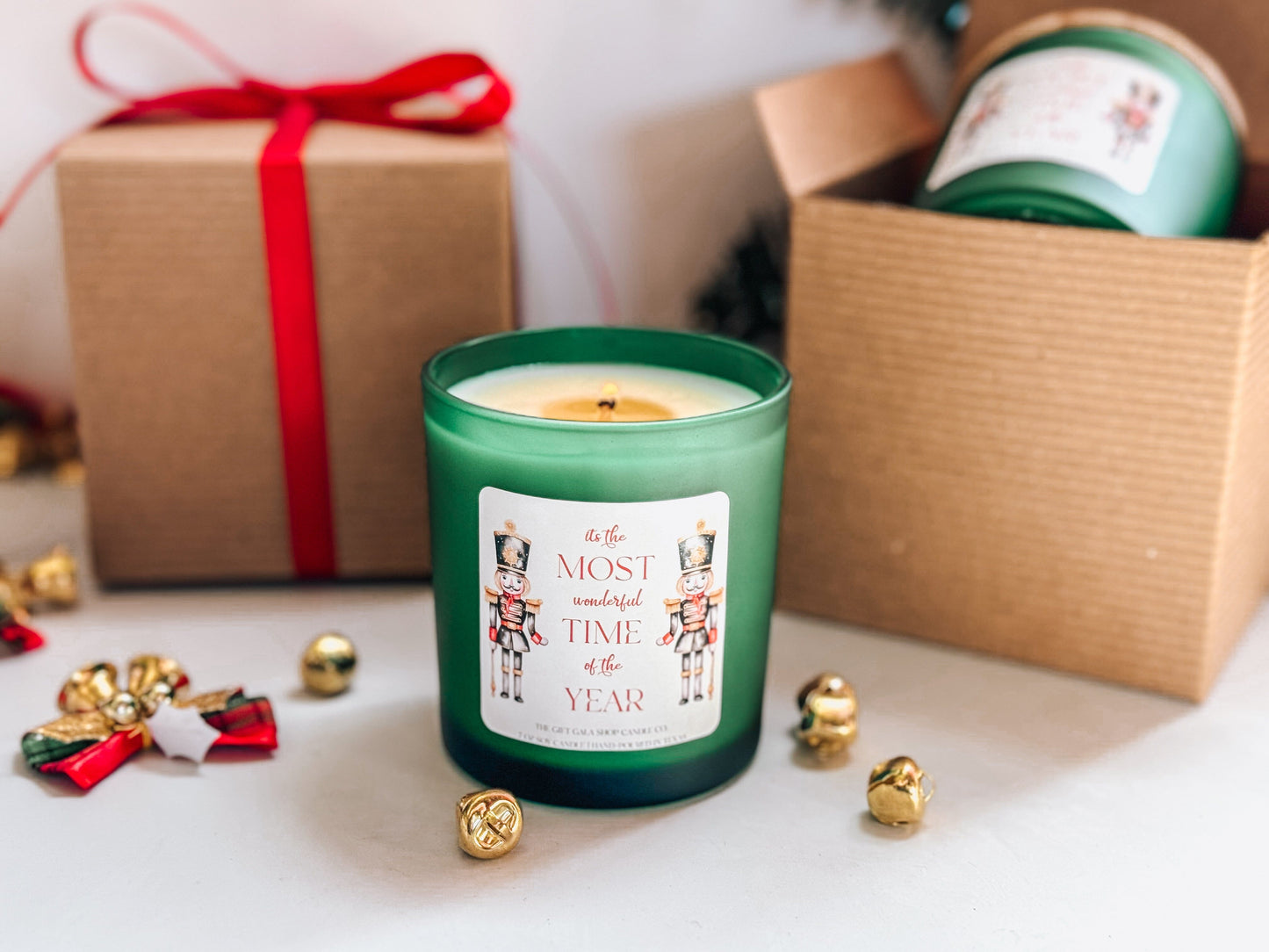 The Evergreen Nutcracker Candle | Green Christmas Home Decor | 8 oz Long Lasting Scented Candle Soy candle The Gift Gala Shop Candle Co.