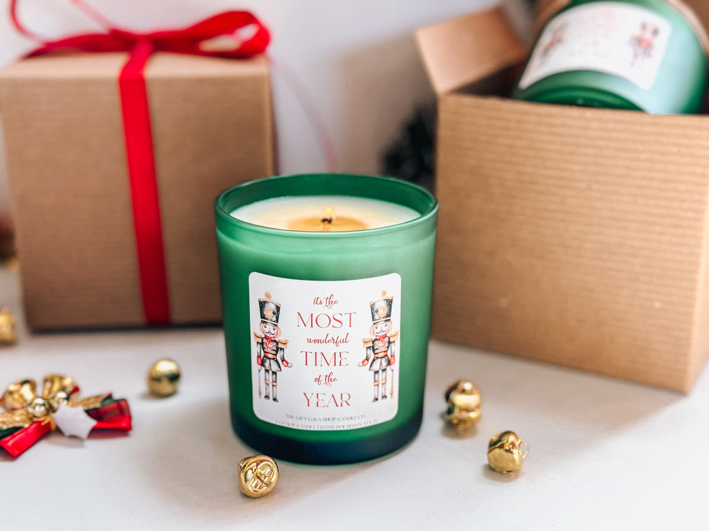 The Evergreen Nutcracker Candle | Green Christmas Home Decor | 8 oz Long Lasting Scented Candle Soy candle The Gift Gala Shop Candle Co.