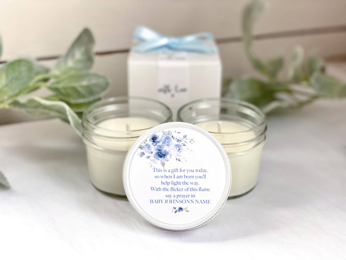 Blue Floral Candles for Baby Shower | Boy Baby Shower Favor | The Gift Gala Shop Thegiftgalashop