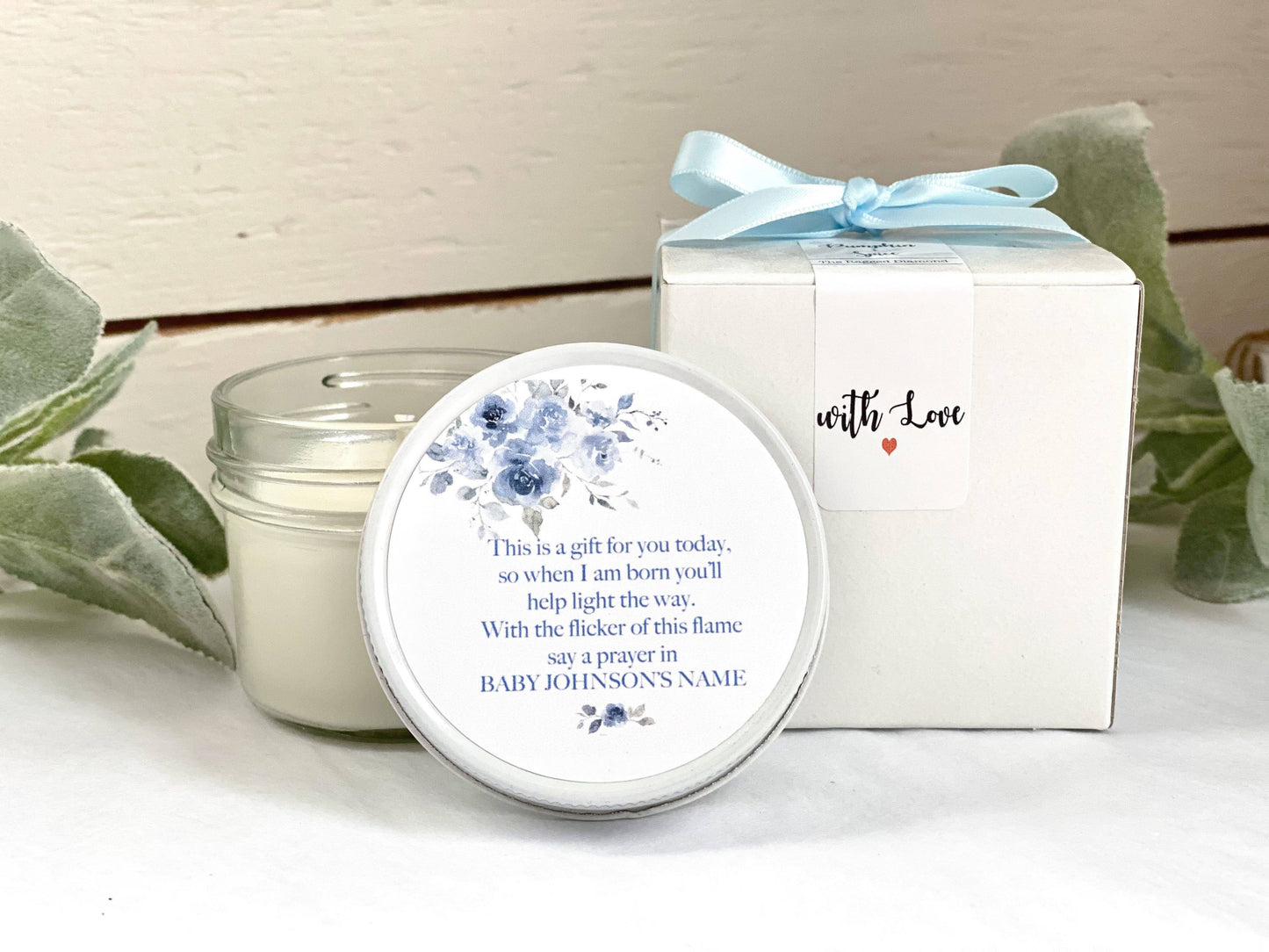 Blue Floral Candles for Baby Shower | Boy Baby Shower Favor | The Gift Gala Shop Thegiftgalashop
