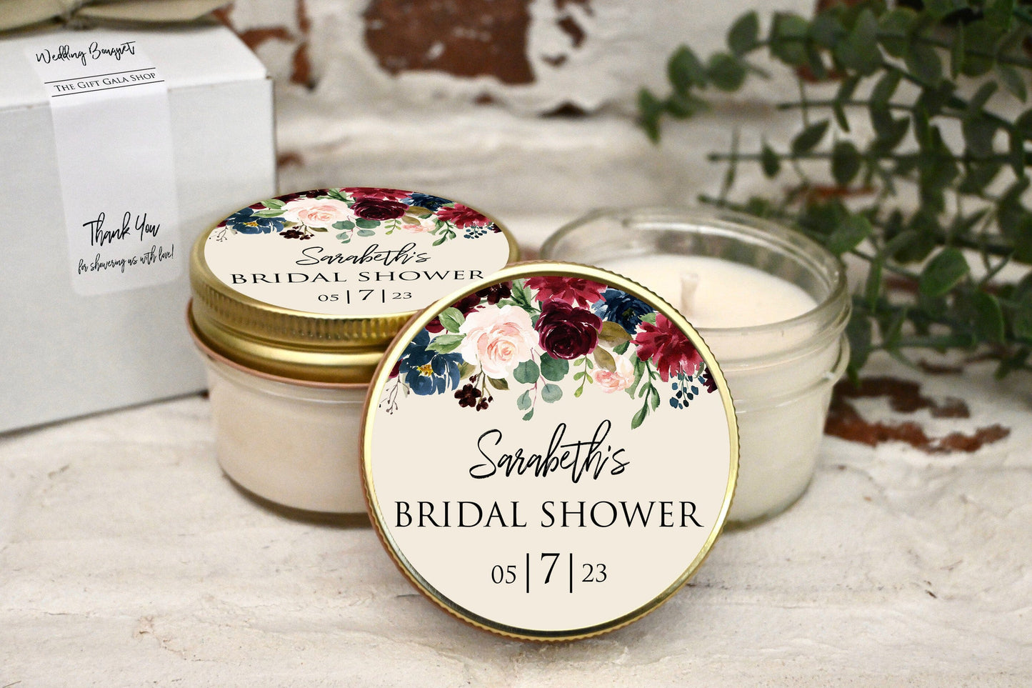 Burgundy and Blue Bridal Shower Favors | Set of 6 Formal Wedding Favors | The Gift Gala Shop candle favors Thegiftgalashop