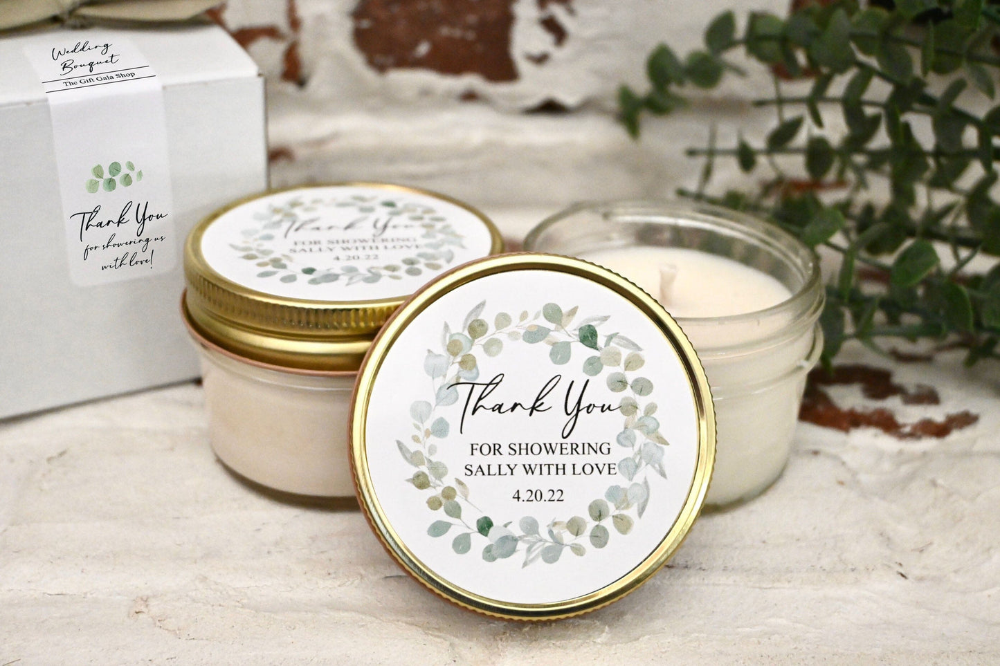 Greenery Bridal Shower Favors | Eucalyptus Candle Favors | The Gift Gala Shop candle favors Thegiftgalashop