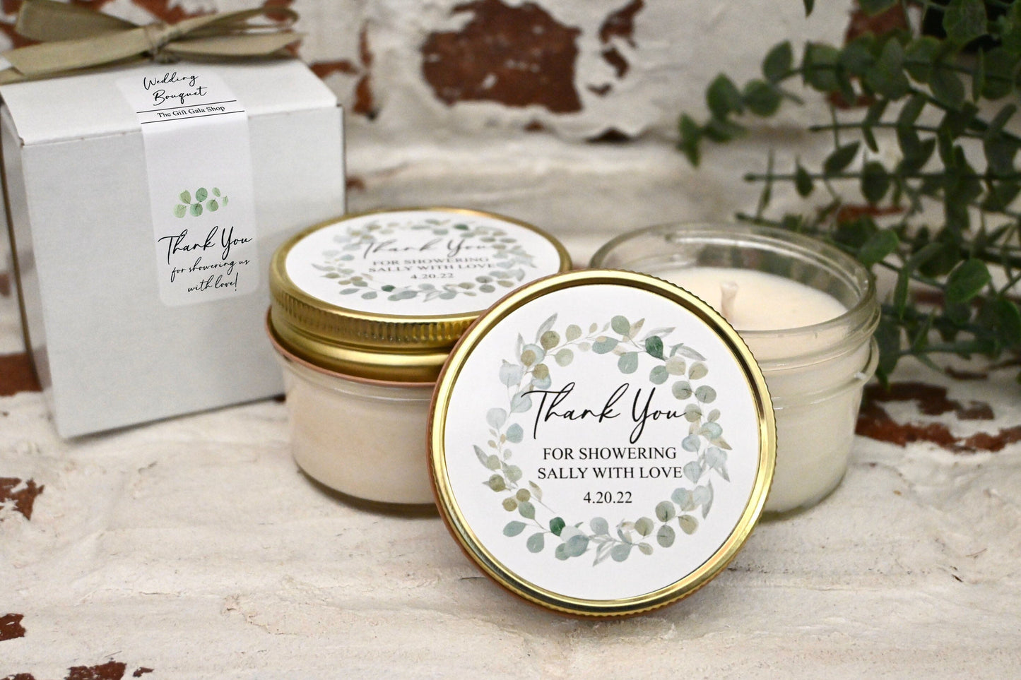 Greenery Bridal Shower Favors | Eucalyptus Candle Favors | The Gift Gala Shop candle favors Thegiftgalashop