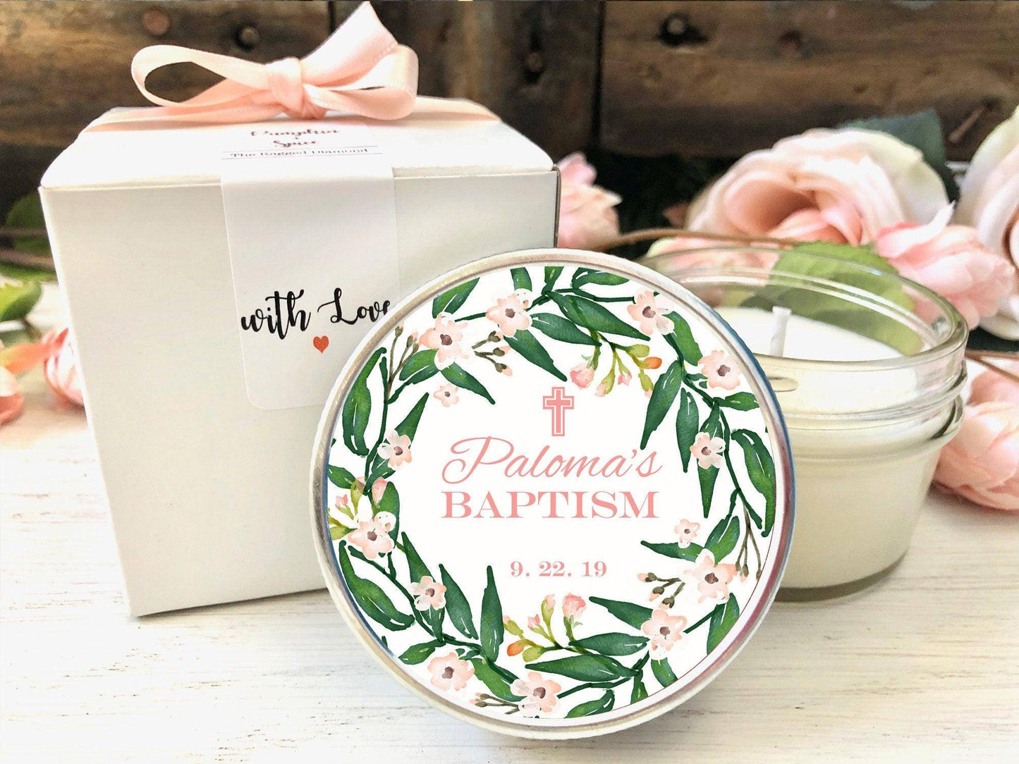 Greenery Girl's Baptism Candle Favors | Christening Gift for Guests candle favors Thegiftgalashop