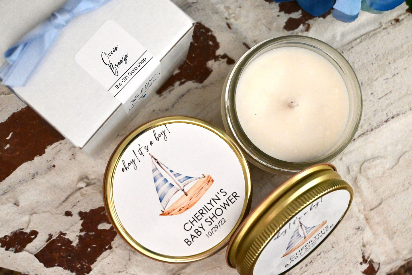 Nautical Baby Shower Favor Candles | Ahoy It's a Boy Baby Shower Theme | The Gift Gala Shop candle favors Thegiftgalashop